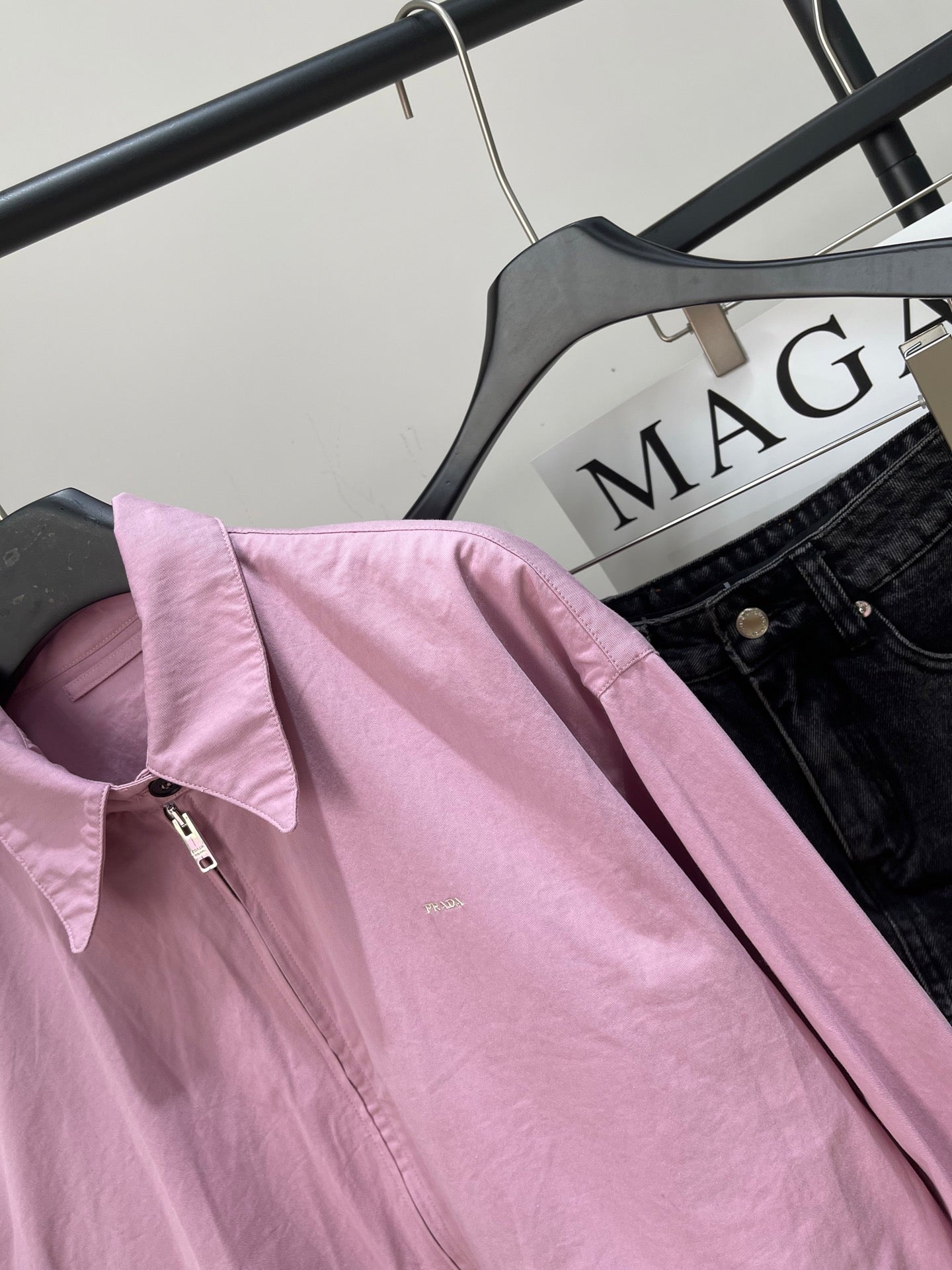 Prada 25 Zippered Collar Jacket Pink Cotton 311514