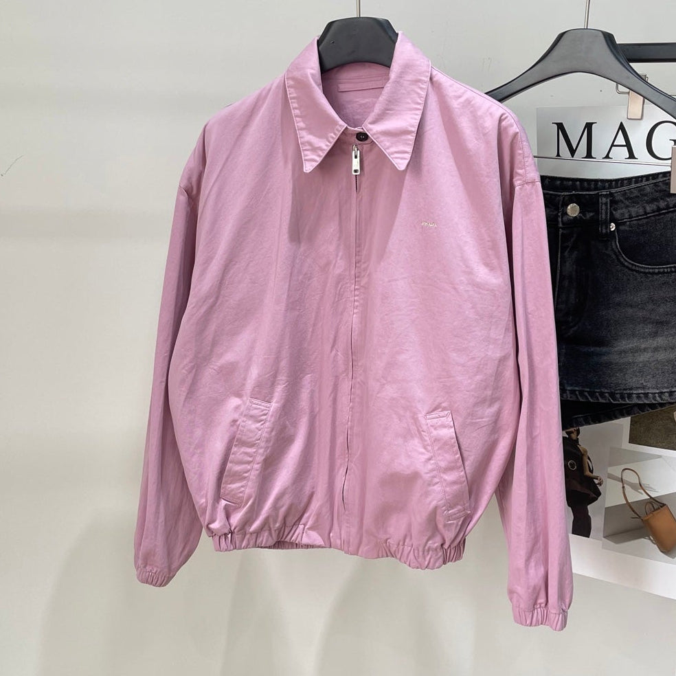 Prada 25 Zippered Collar Jacket Pink Cotton 311514