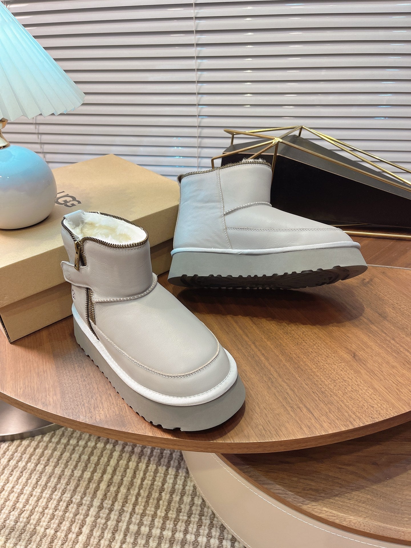 UGG Classic Rebel Biker Mini Boots Sliver Cowhide Fur