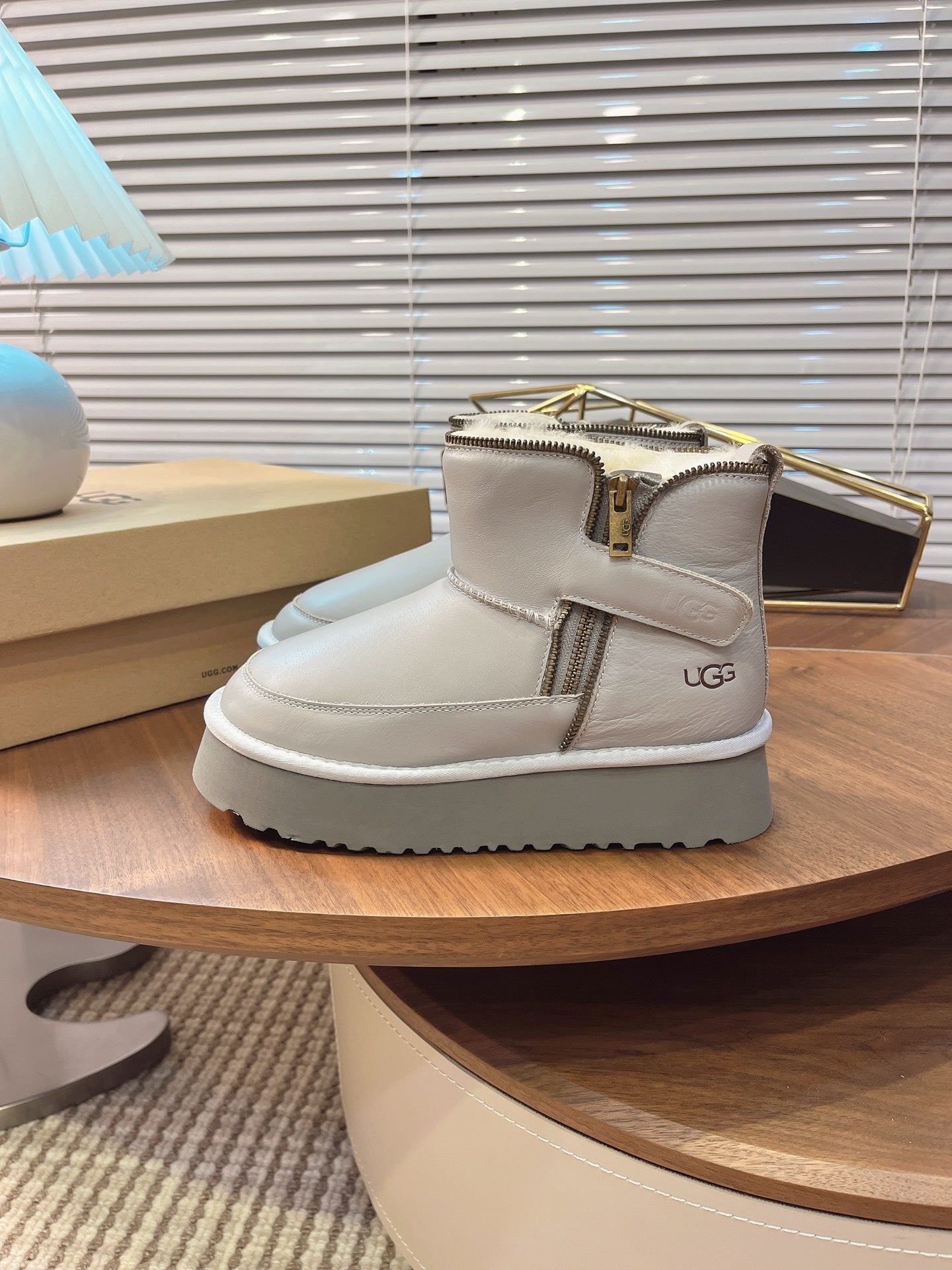 UGG Classic Rebel Biker Mini Boots Sliver Cowhide Fur