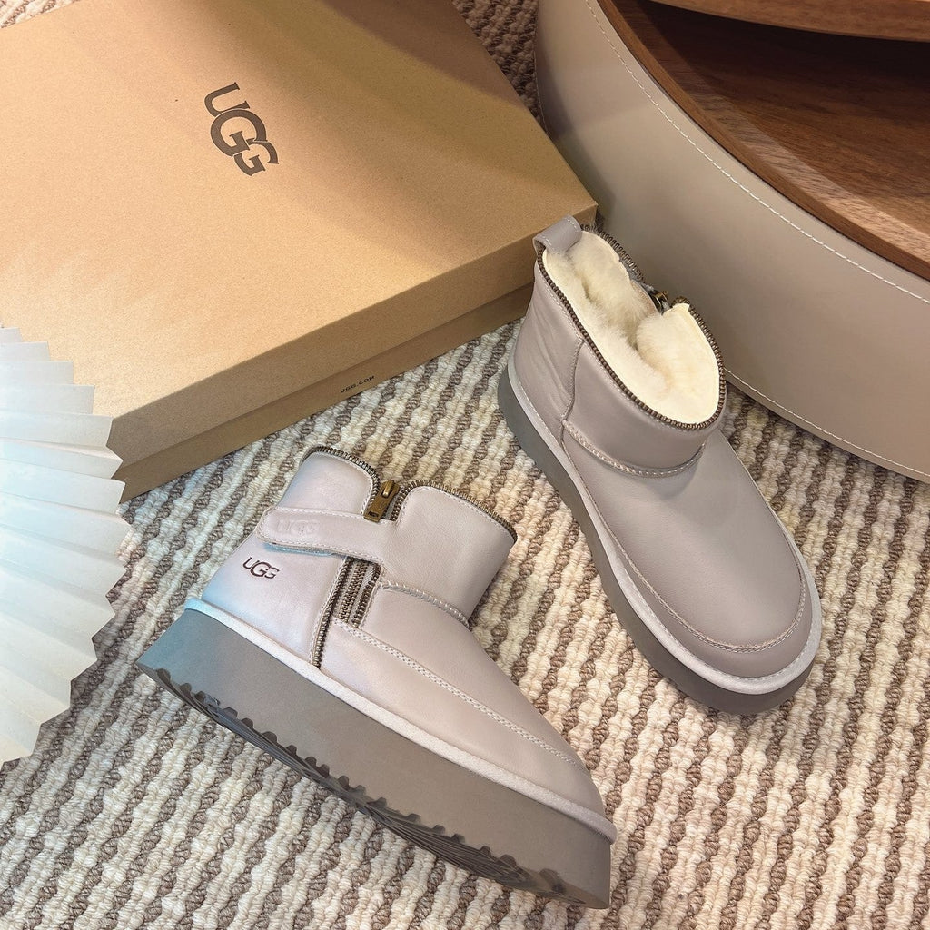 UGG Classic Rebel Biker Mini Boots Sliver Cowhide Fur