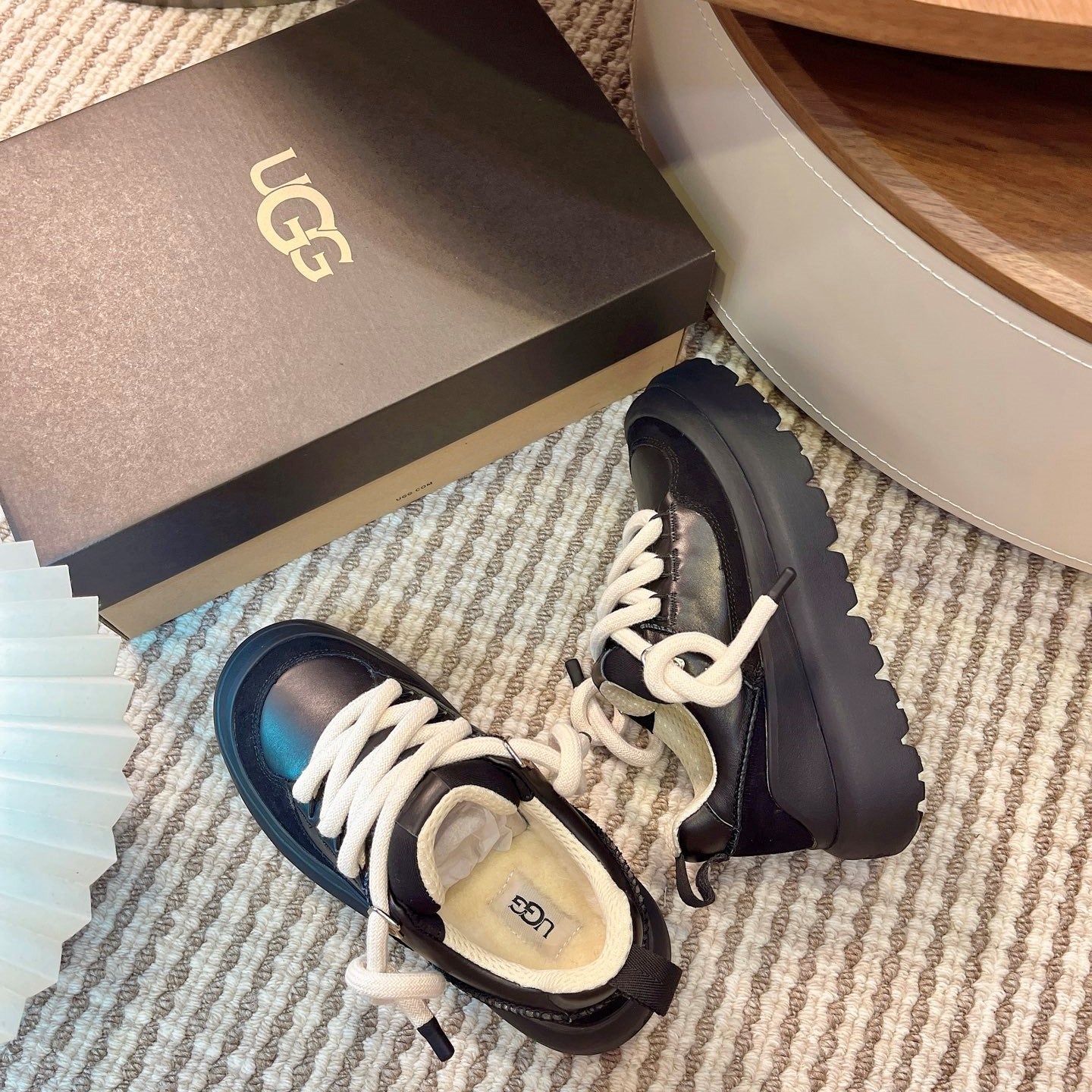 UGG Heritage Utility Sneakers Cream Black Suede Cowhide