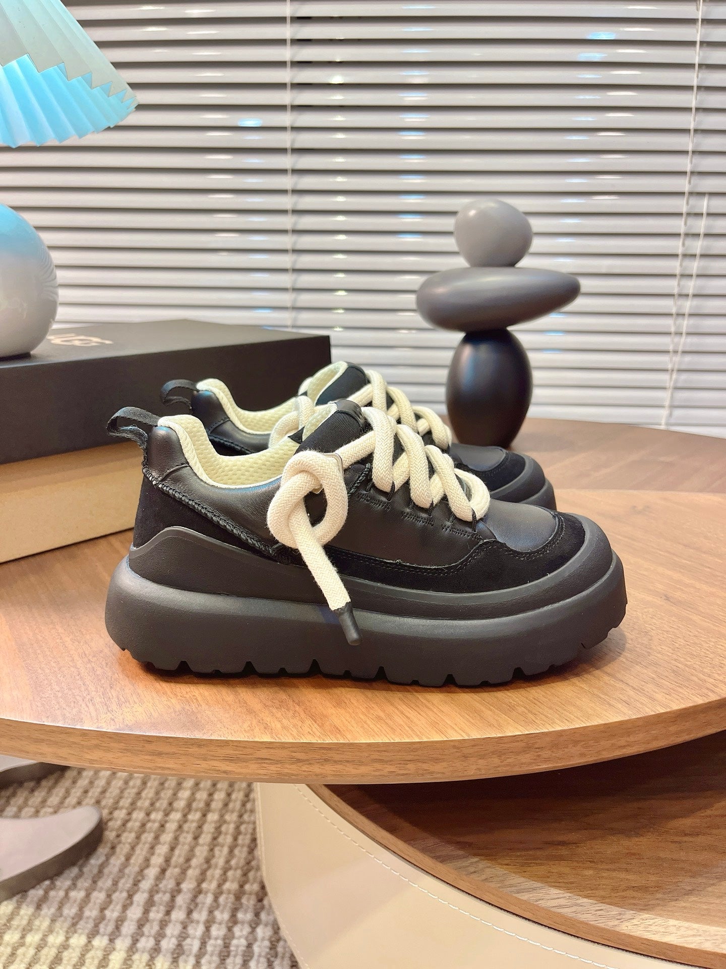 UGG Heritage Utility Sneakers Cream Black Suede Cowhide