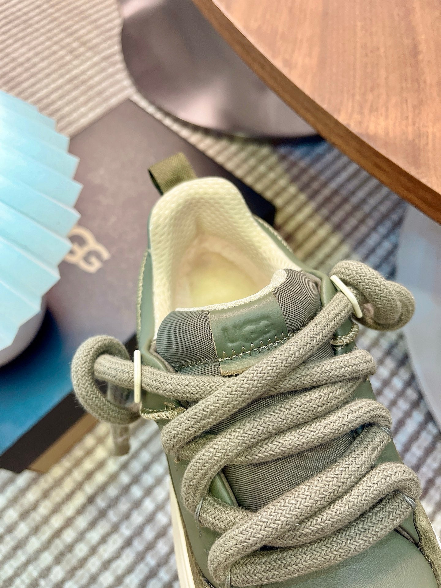 UGG Heritage Utility Sneakers Cream Olive Green Suede Cowhide