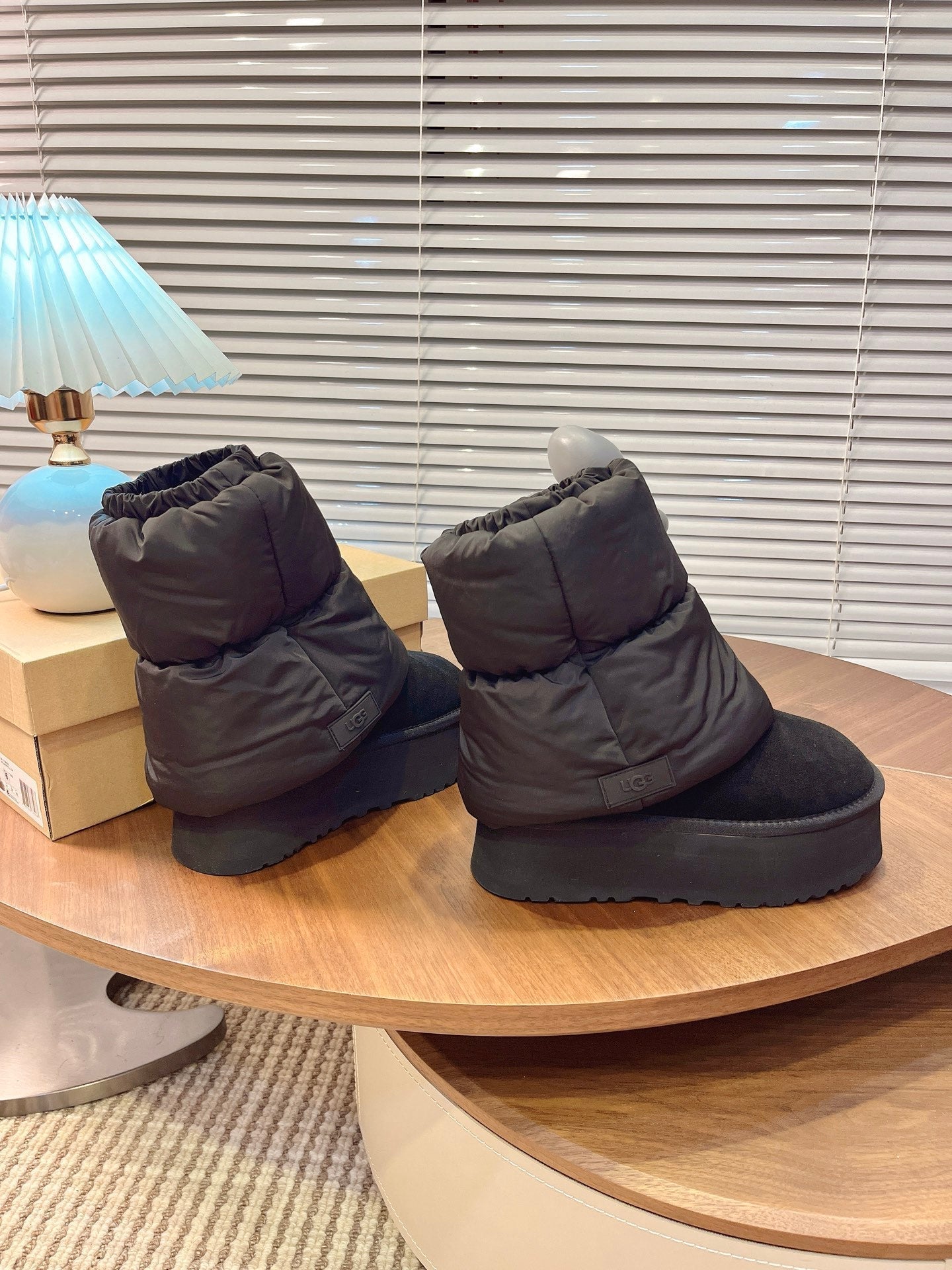 UGG Classic Mini Dipper Puffer Boots Black Suede Technical Fabric