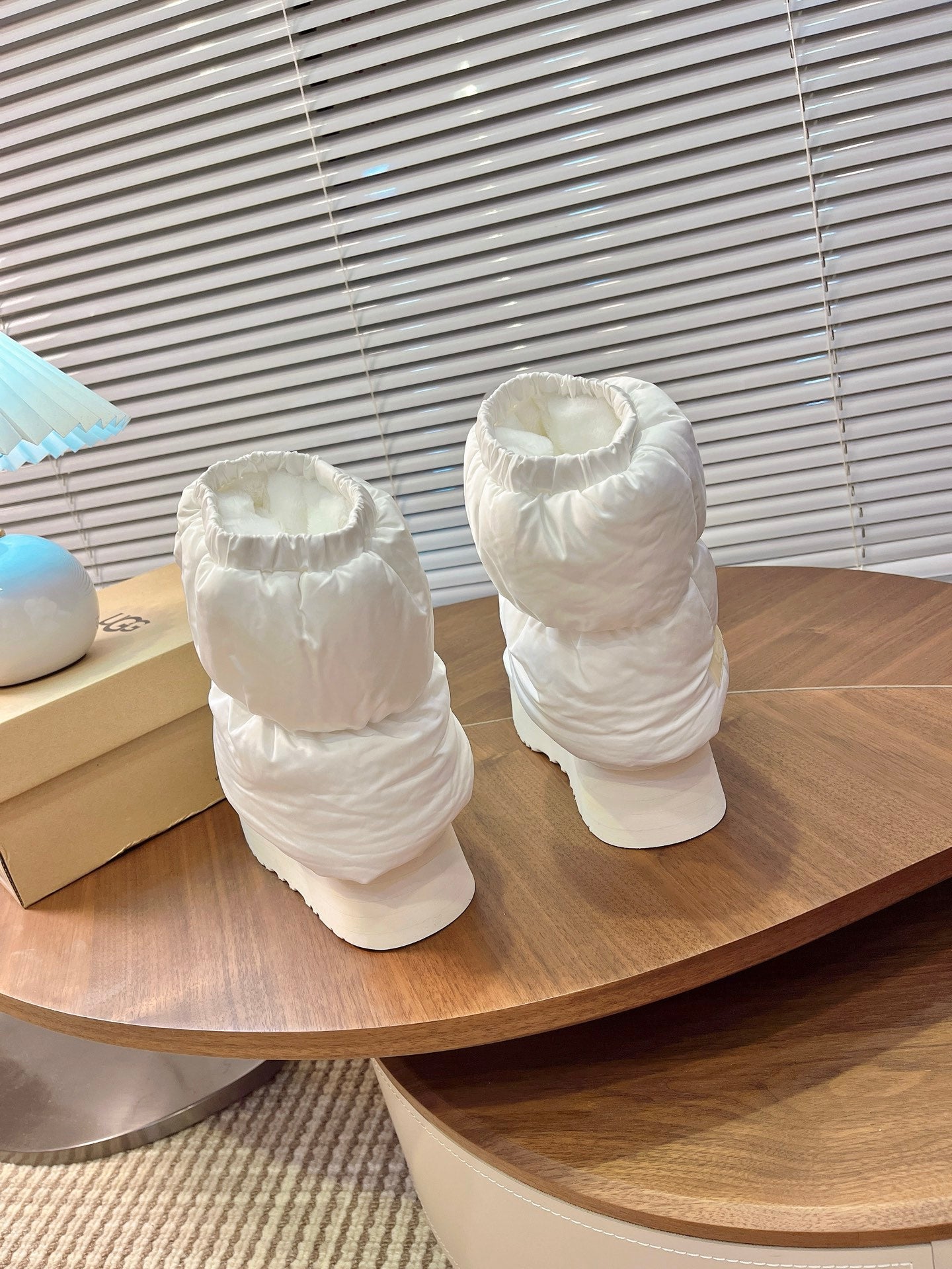 UGG Classic Mini Dipper Puffer Boots Off White Suede Technical Fabric