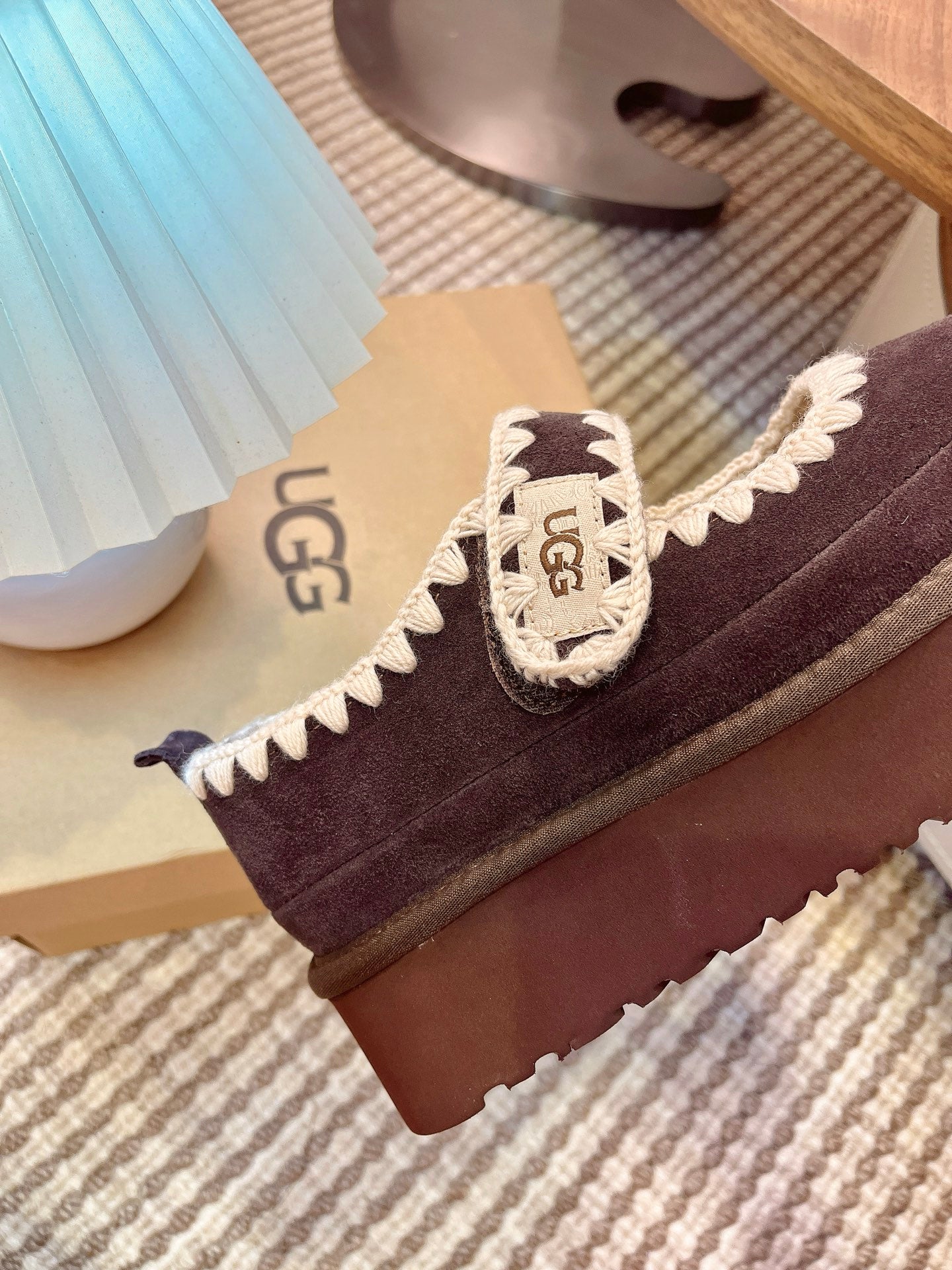 UGG Tazz Mary Jane Shoes Brown-Red Suede Shearing