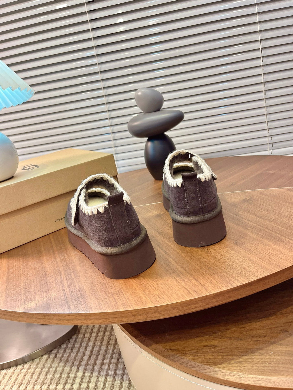 UGG Tazz Mary Jane Shoes Brown-Red Suede Shearing