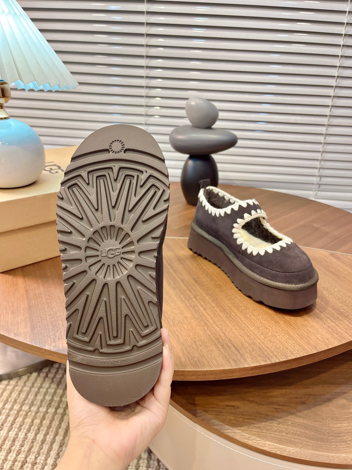 UGG Tazz Mary Jane Shoes Brown-Red Suede Shearing