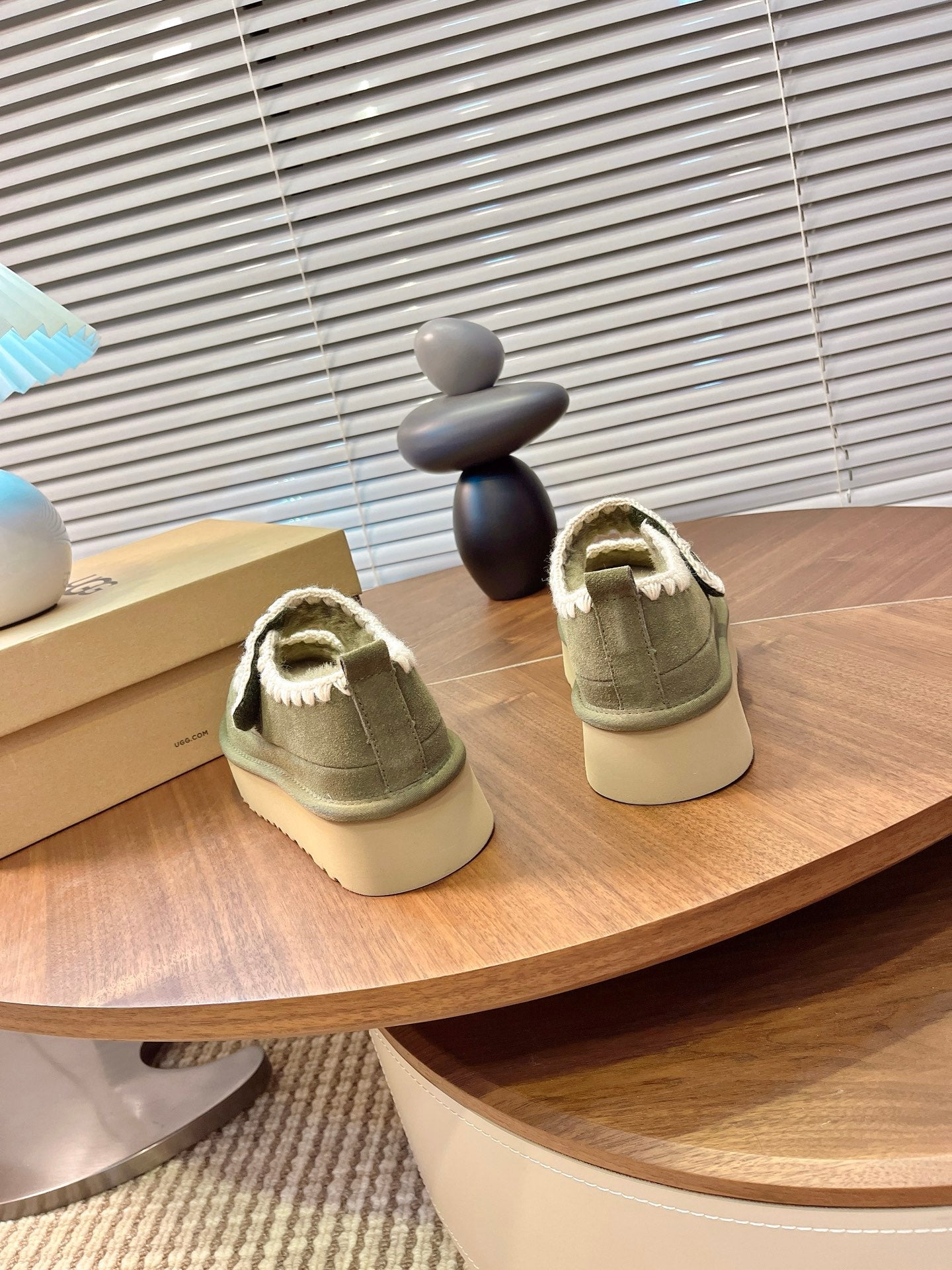 UGG Tazz Mary Jane Shoes Light Olive Green Suede Shearing