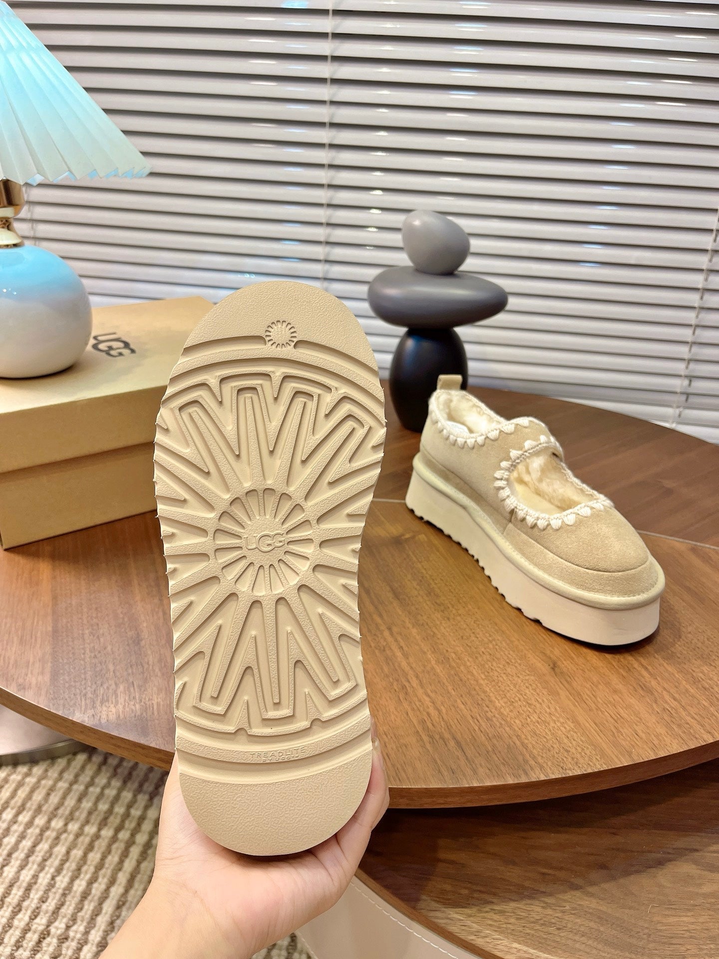 UGG Tazz Mary Jane Shoes Light Khahi Suede Shearing