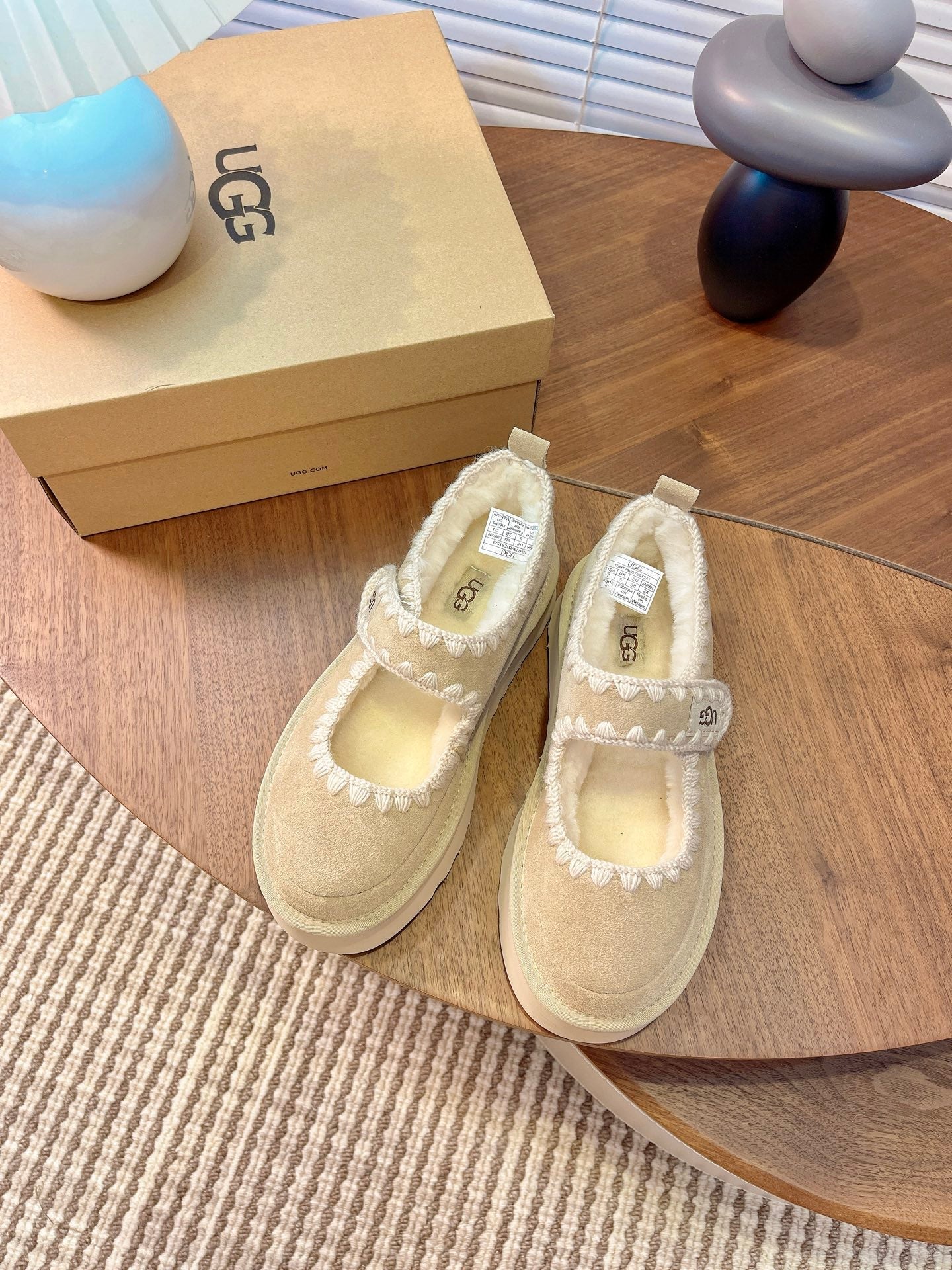 UGG Tazz Mary Jane Shoes Light Khahi Suede Shearing