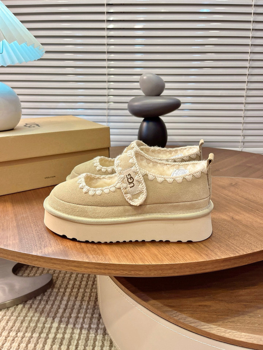 UGG Tazz Mary Jane Shoes Light Khahi Suede Shearing