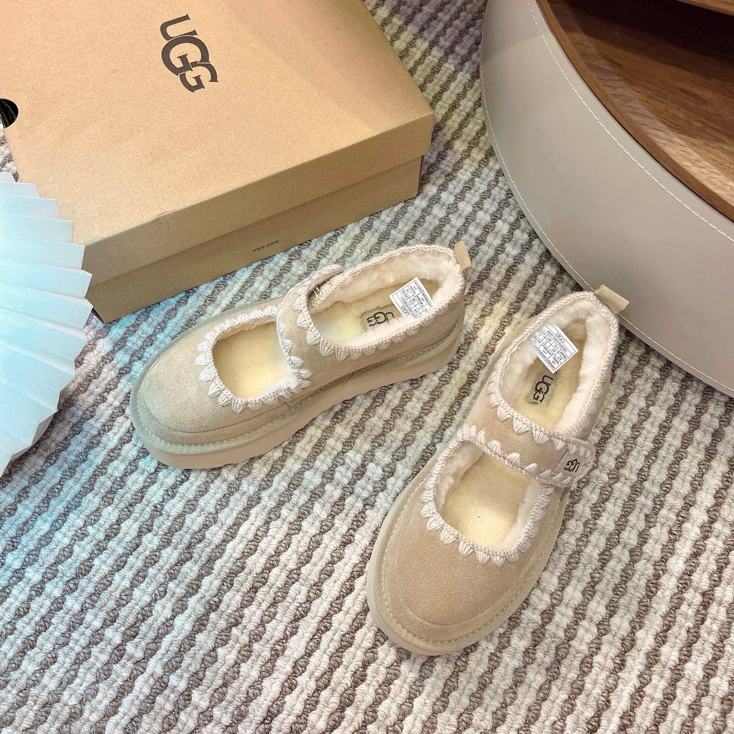 UGG Tazz Mary Jane Shoes Light Khahi Suede Shearing