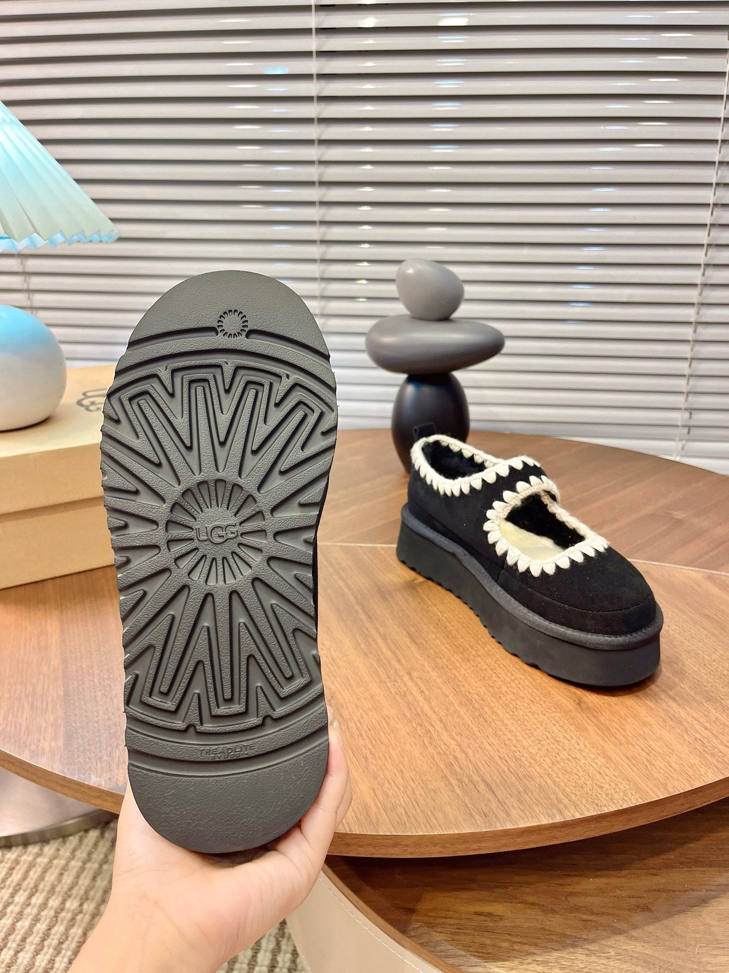 UGG Tazz Mary Jane Shoes Black Suede Shearing