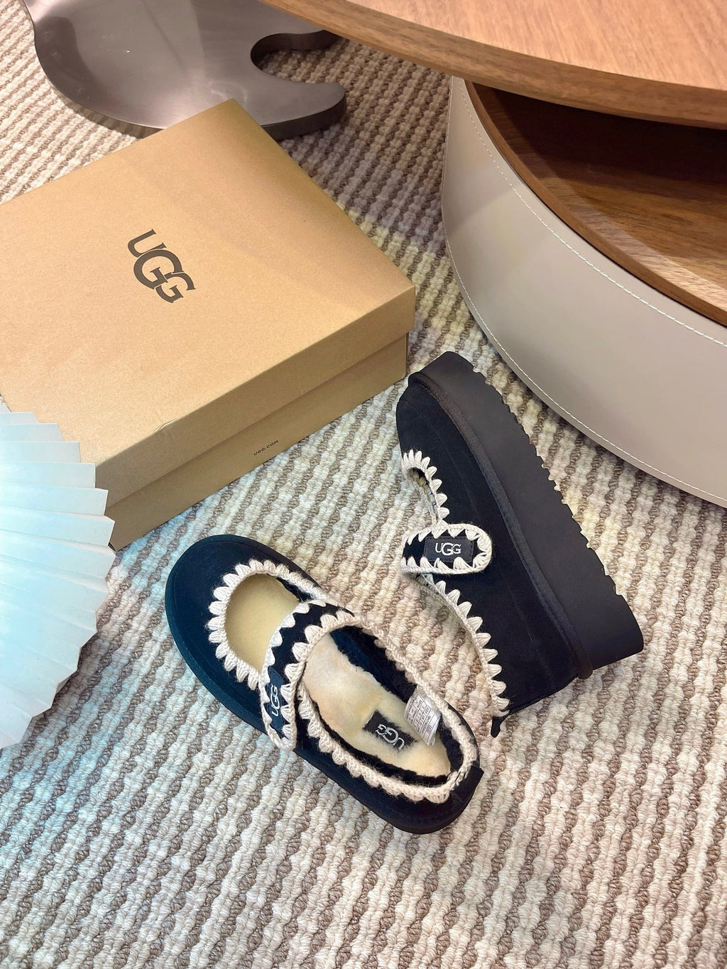 UGG Tazz Mary Jane Shoes Black Suede Shearing