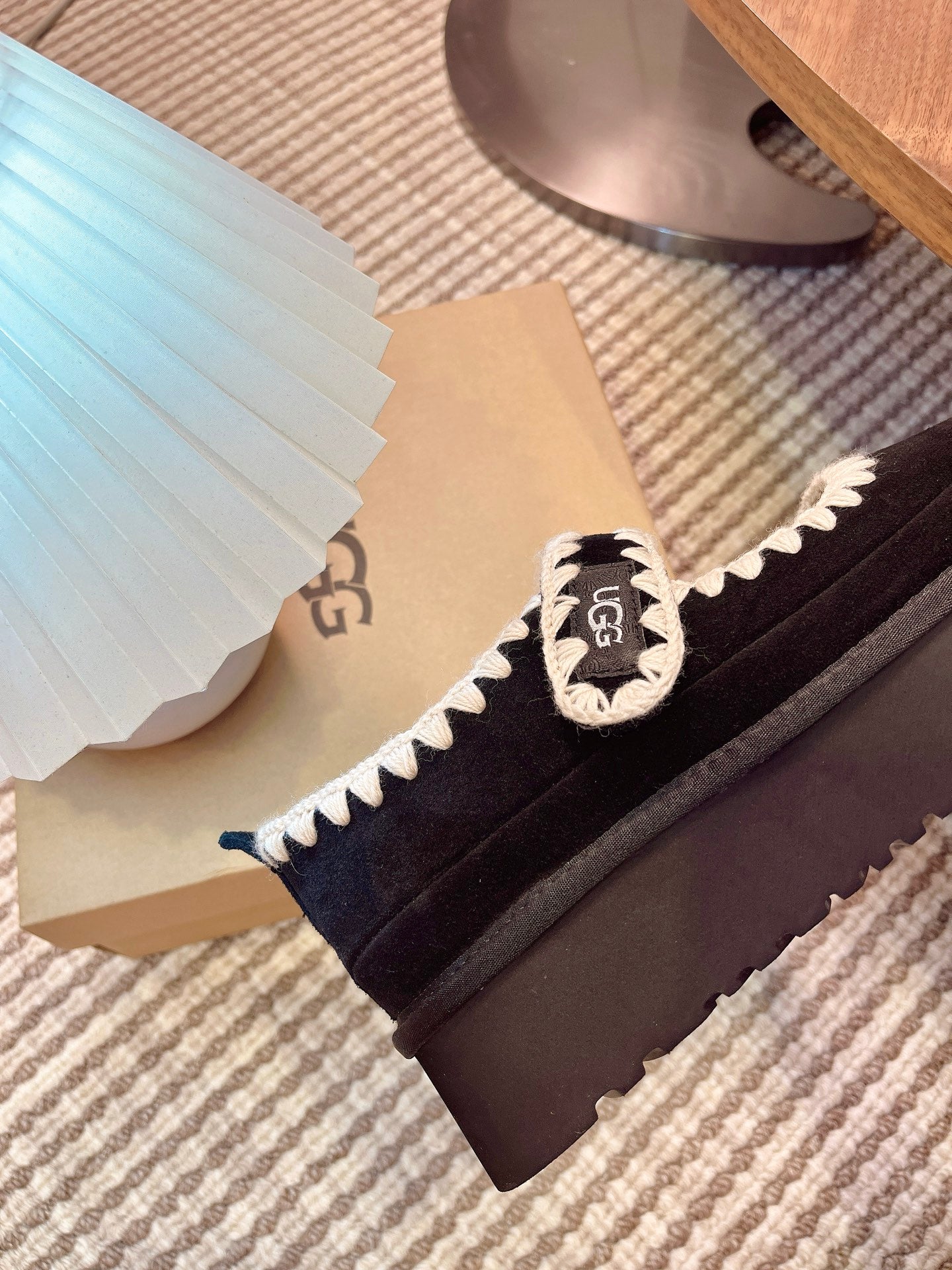 UGG Tazz Mary Jane Shoes Black Suede Shearing