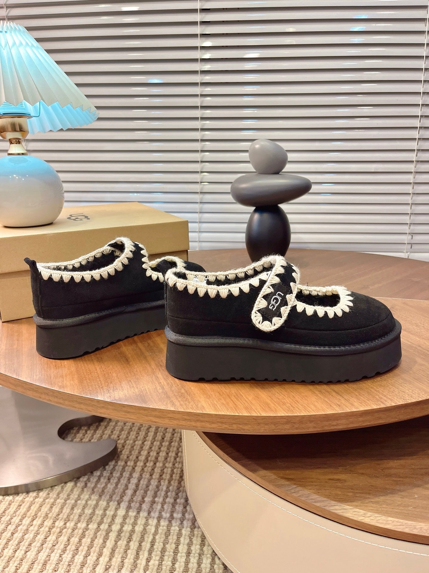 UGG Tazz Mary Jane Shoes Black Suede Shearing