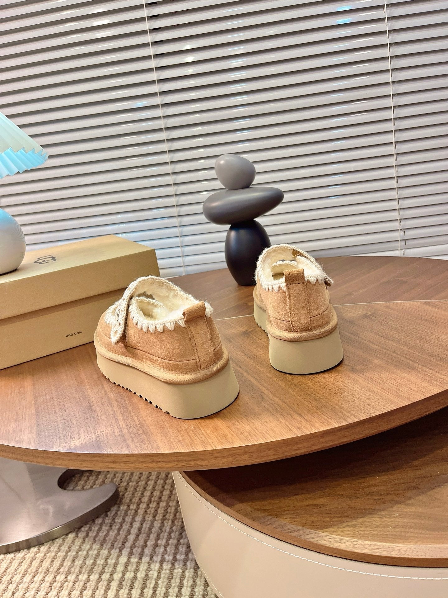 UGG Tazz Mary Jane Shoes Light Brown Suede Shearing