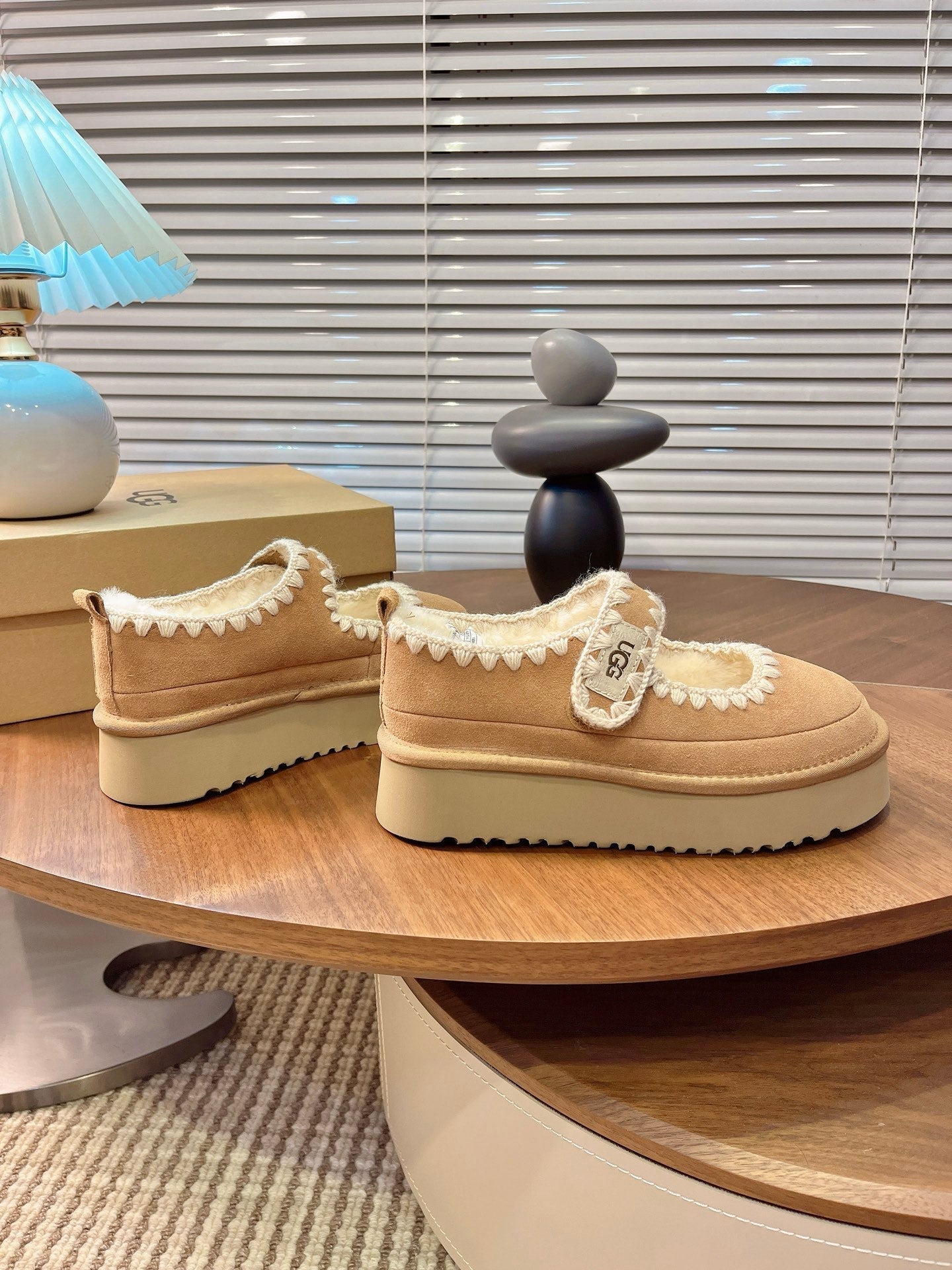 UGG Tazz Mary Jane Shoes Light Brown Suede Shearing
