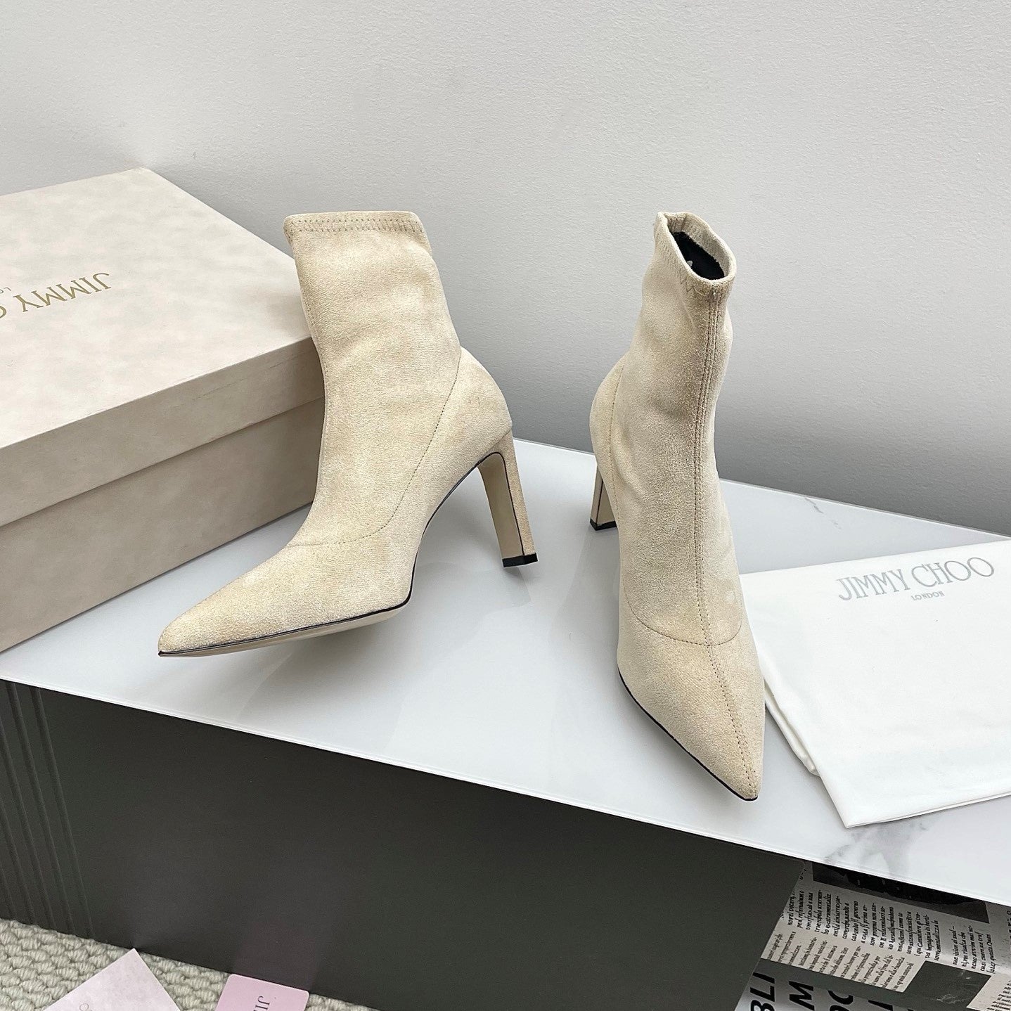 Jimmy Short Boots 85mm Ivory Suede 511613