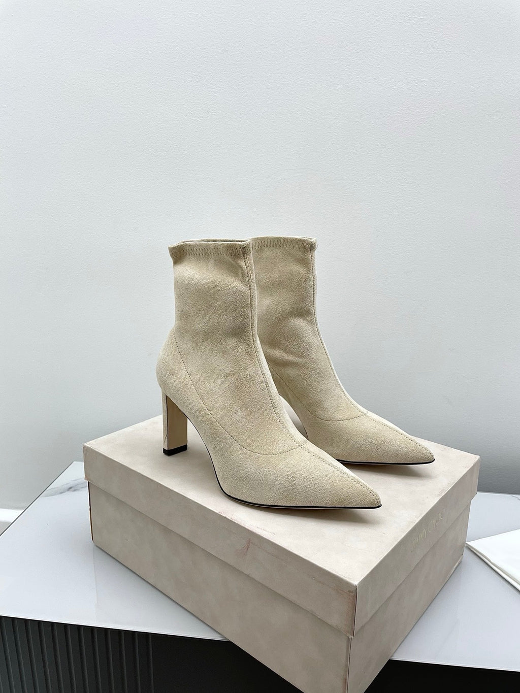 Jimmy Short Boots 85mm Ivory Suede 511613