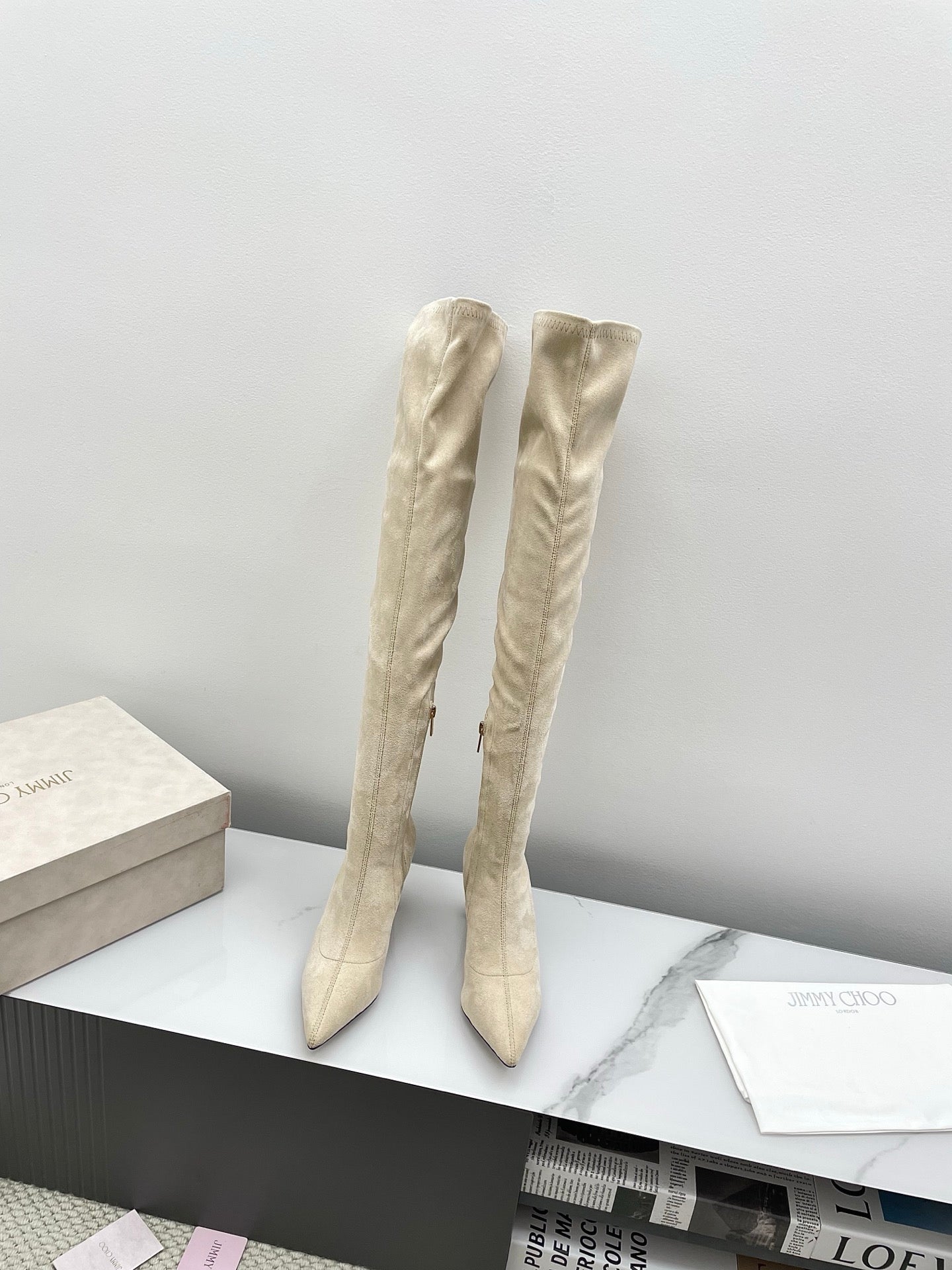 Jimmy Long Boots 85mm Ivory Suede 511614