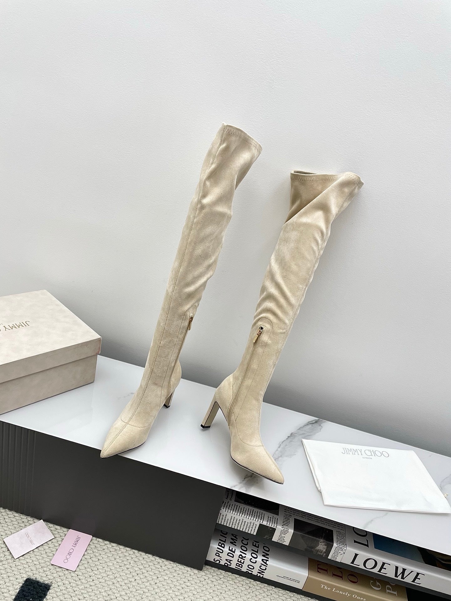 Jimmy Long Boots 85mm Ivory Suede 511614