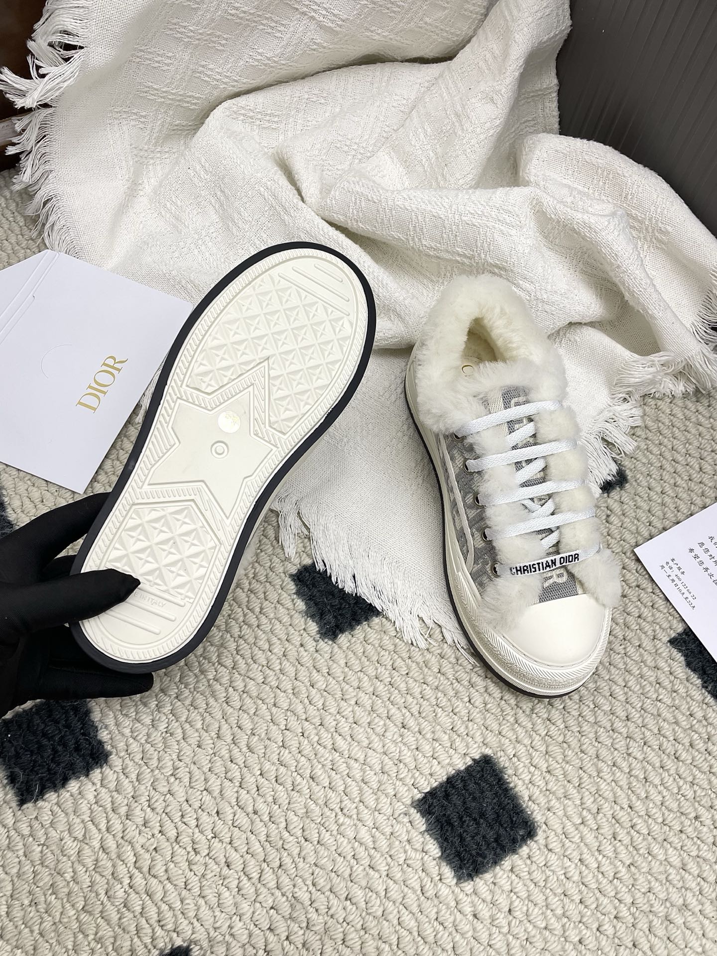 CD Walk'n Dior Platform Sneaker Grey Beige Oblique Motif Fabric Wool