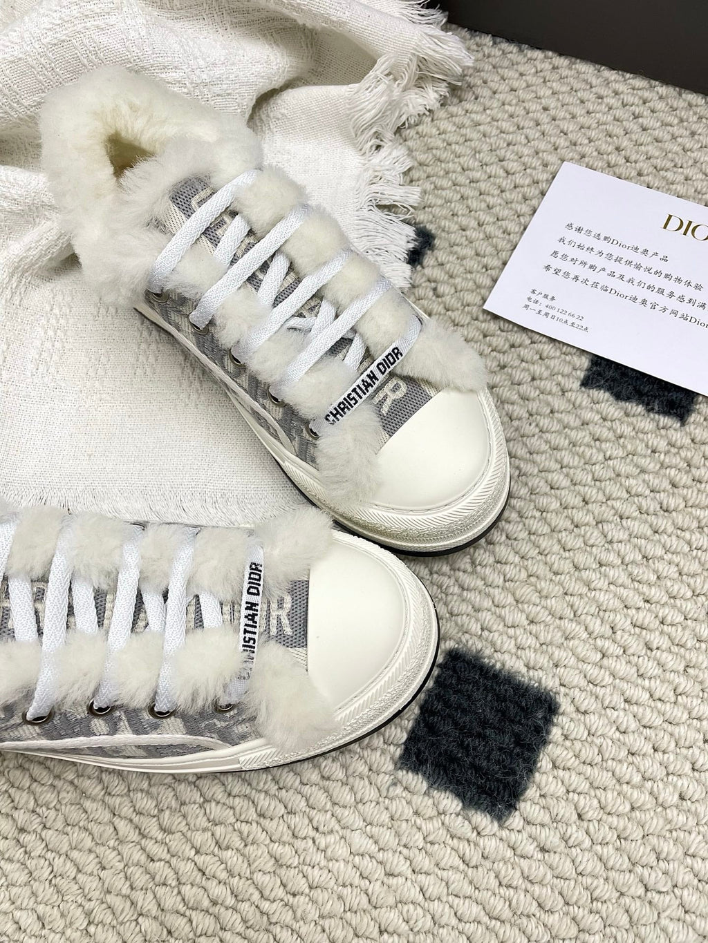 CD Walk'n Dior Platform Sneaker Grey Beige Oblique Motif Fabric Wool