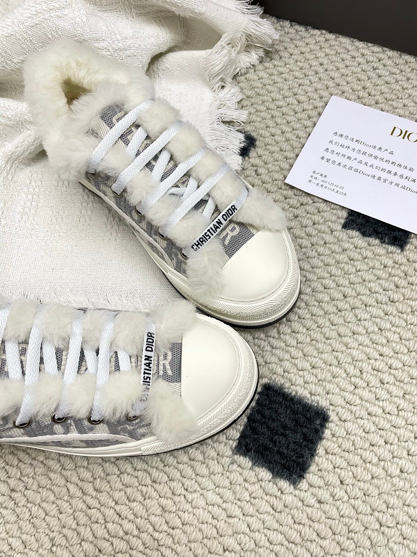 CD Walk'n Dior Platform Sneaker Grey Beige Oblique Motif Fabric Wool