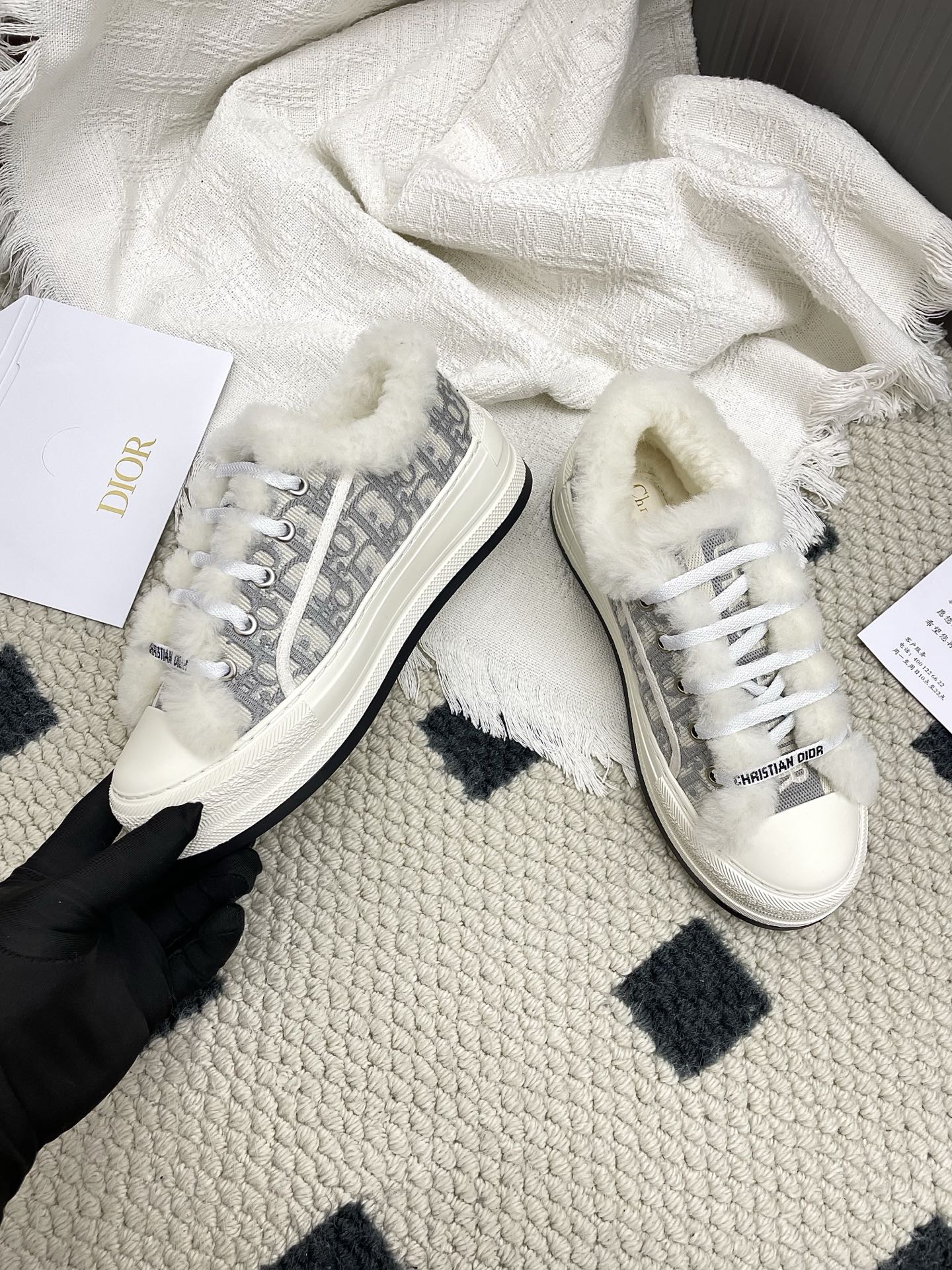 CD Walk'n Dior Platform Sneaker Grey Beige Oblique Motif Fabric Wool