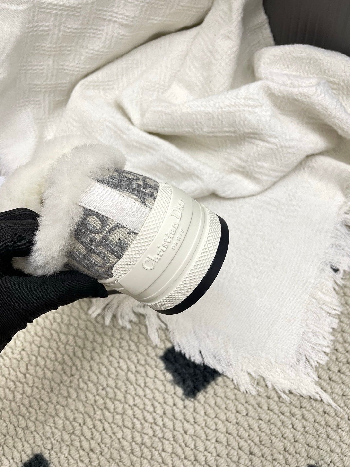 CD Walk'n Dior Platform Sneaker Grey Beige Oblique Motif Fabric Wool