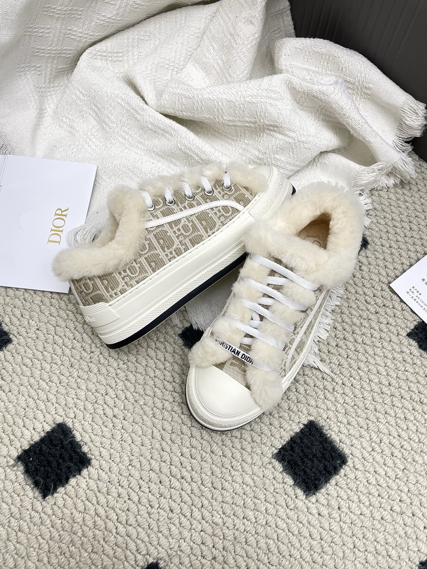 CD Walk'n Dior Platform Sneaker Khahi Beige Oblique Motif Fabric Wool