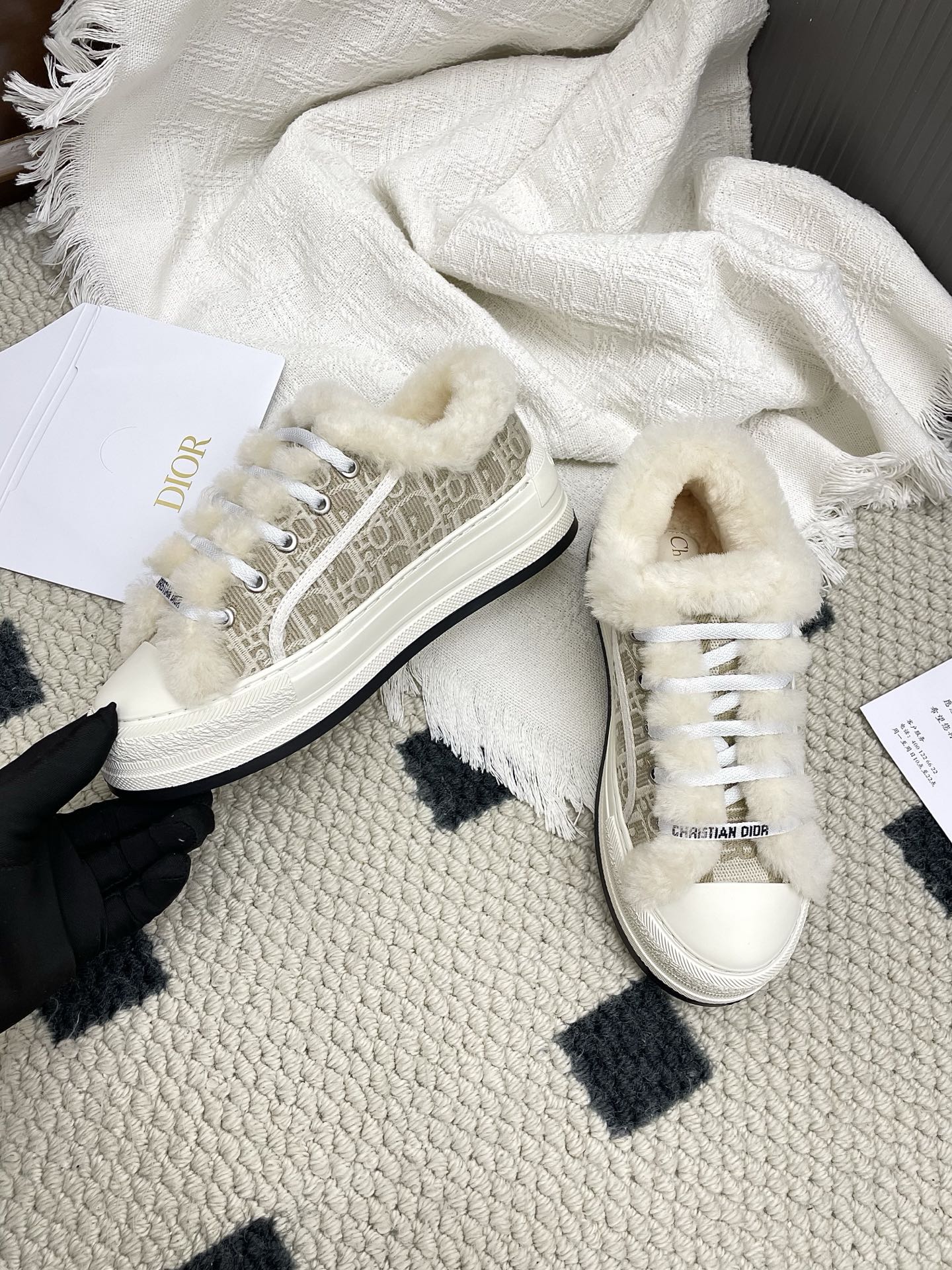 CD Walk'n Dior Platform Sneaker Khahi Beige Oblique Motif Fabric Wool