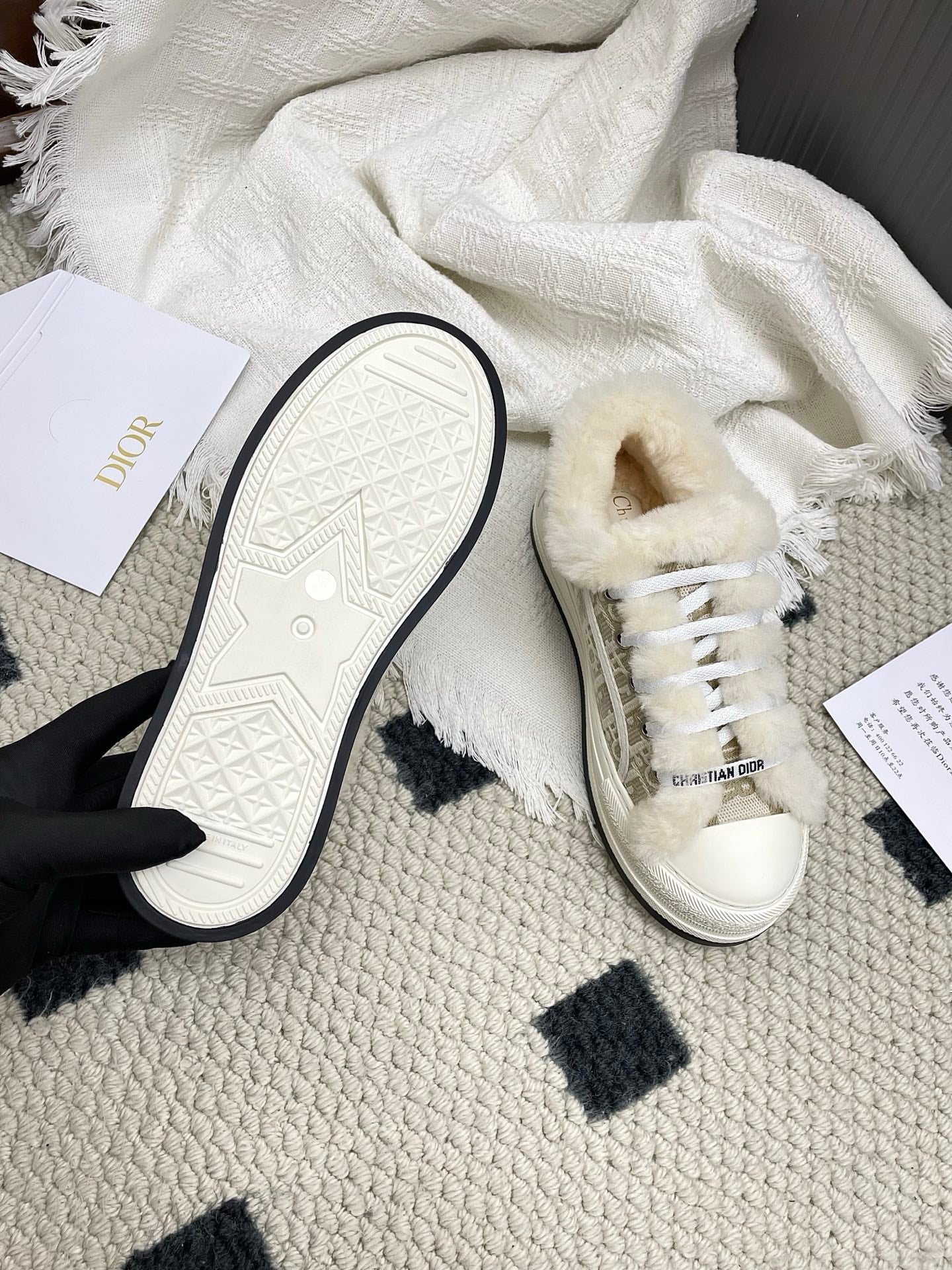 CD Walk'n Dior Platform Sneaker Khahi Beige Oblique Motif Fabric Wool