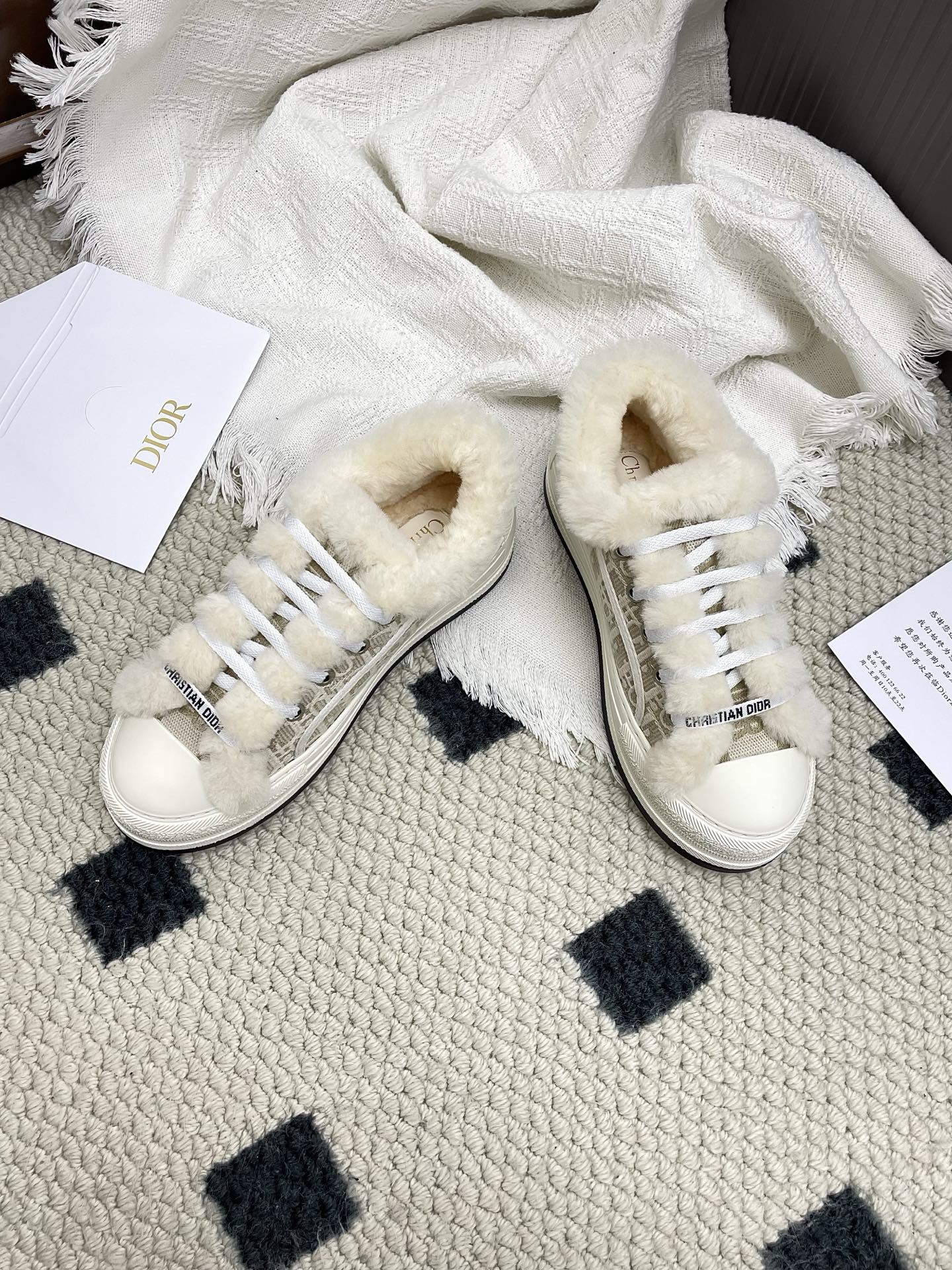 CD Walk'n Dior Platform Sneaker Khahi Beige Oblique Motif Fabric Wool