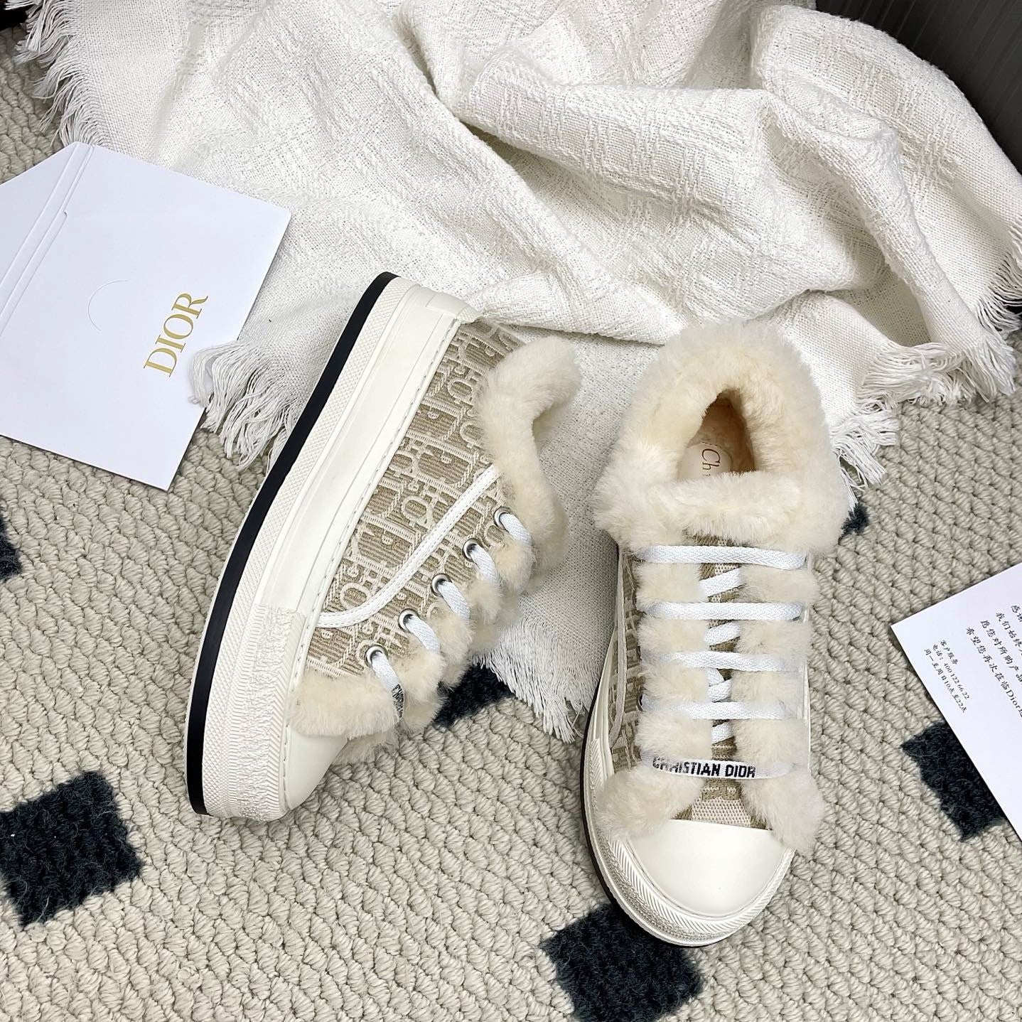 CD Walk'n Dior Platform Sneaker Khahi Beige Oblique Motif Fabric Wool