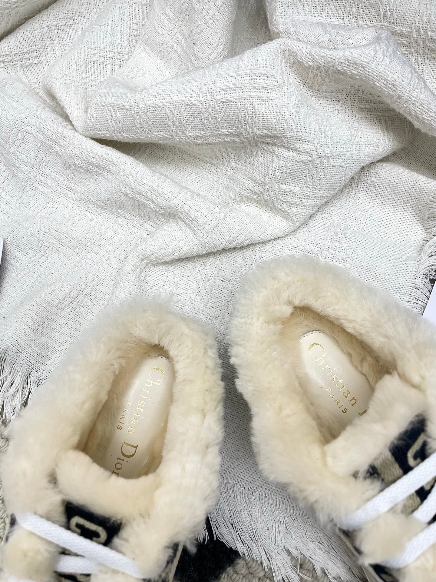 CD Walk'n Dior Platform Sneaker Black Beige Oblique Motif Fabric Wool