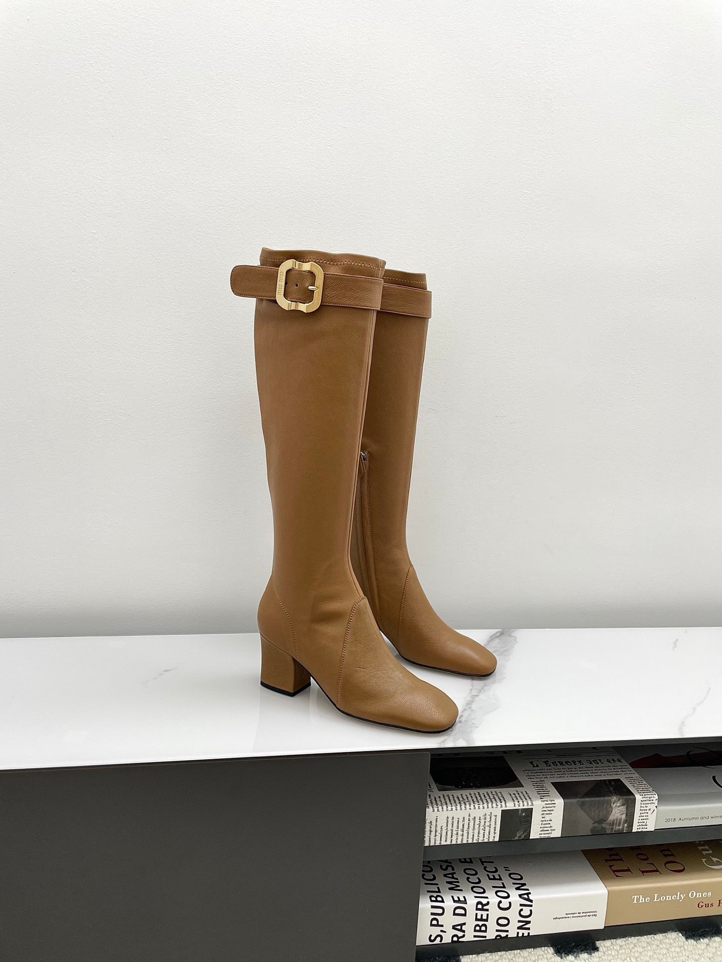 Miumiu 25 Long Boot Brown Leather 549775