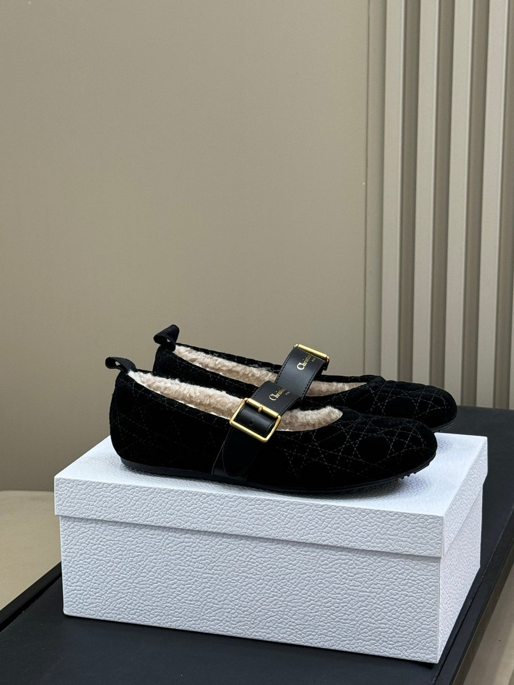 CD Alps Dior Frost Ballet Flat Black Suede Wool 561807
