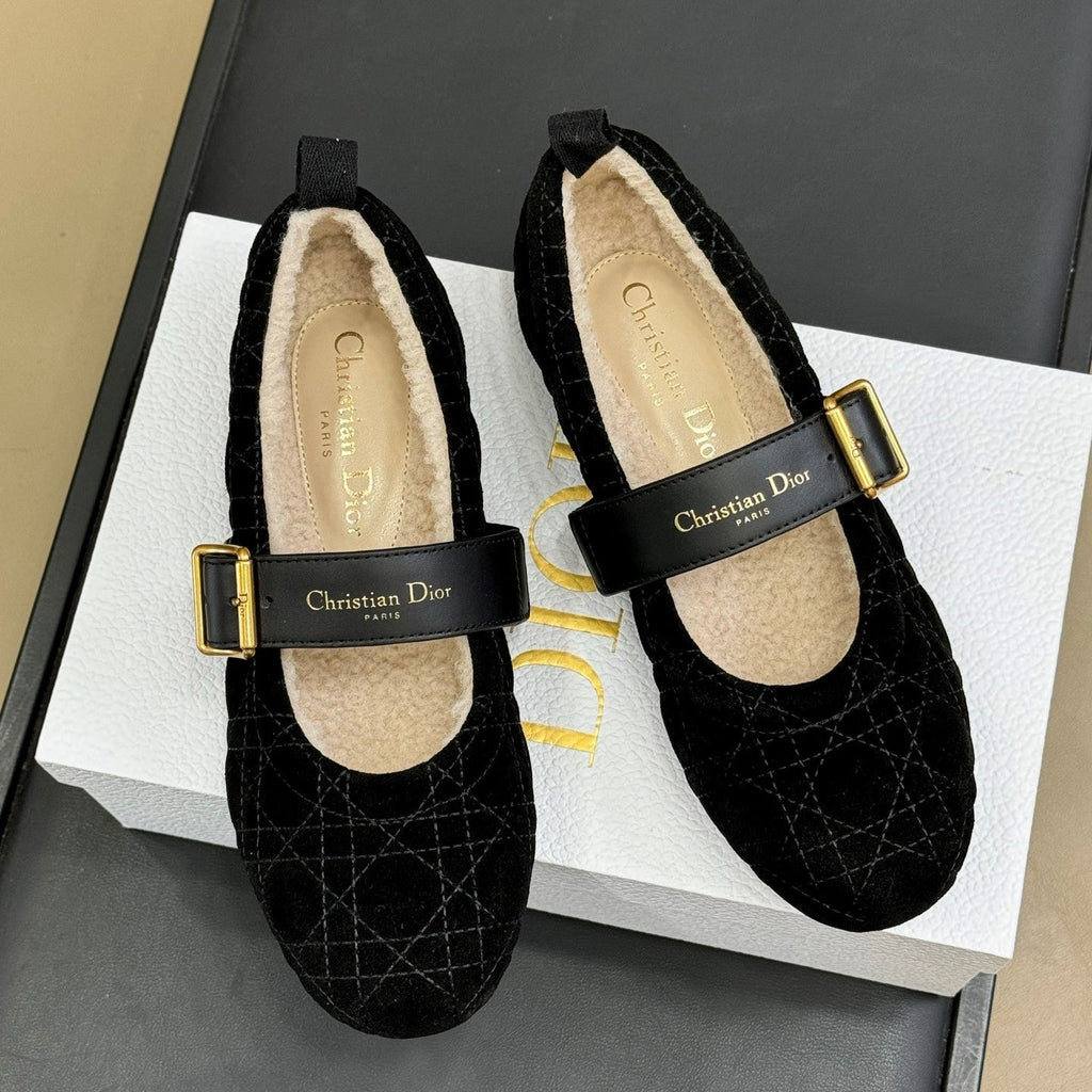 CD Alps Dior Frost Ballet Flat Black Suede Wool 561807