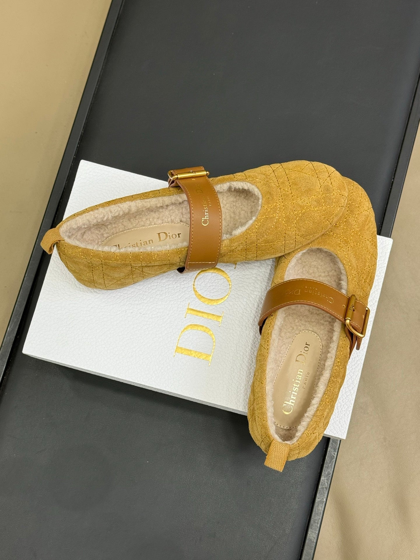CD Alps Dior Frost Ballet Flat Amber Gold Suede Wool 561808