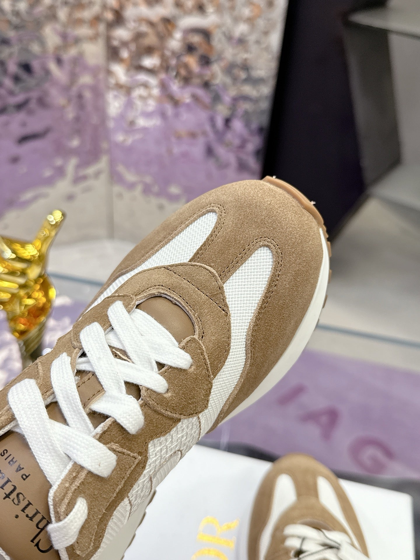 CD C'est Dior Sneaker Taupe White Mesh Suede Calfskin 546577