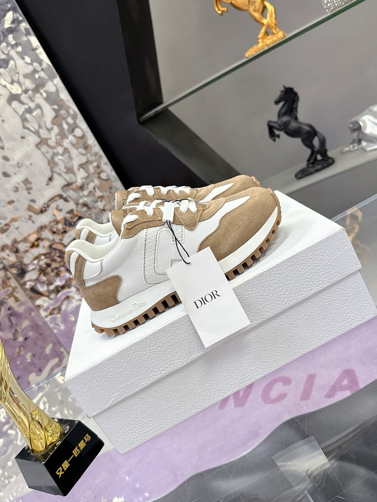 CD C'est Dior Sneaker Taupe White Mesh Suede Calfskin 546577