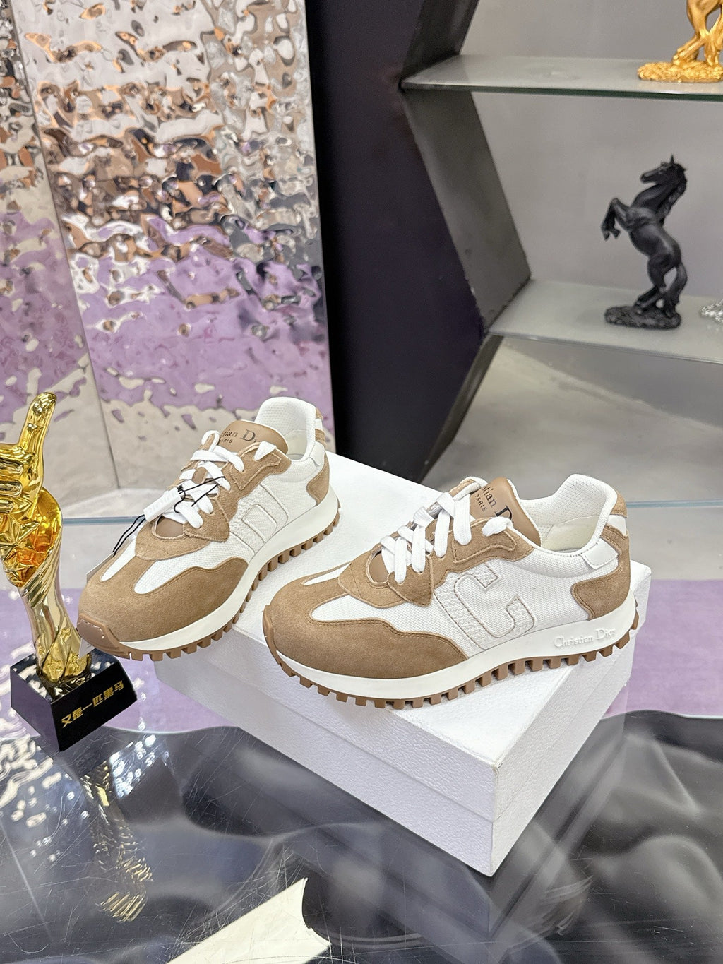 CD C'est Dior Sneaker Taupe White Mesh Suede Calfskin 546577