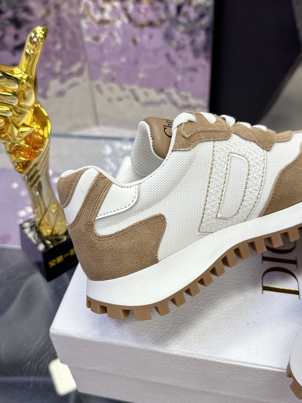 CD C'est Dior Sneaker Taupe White Mesh Suede Calfskin 546577