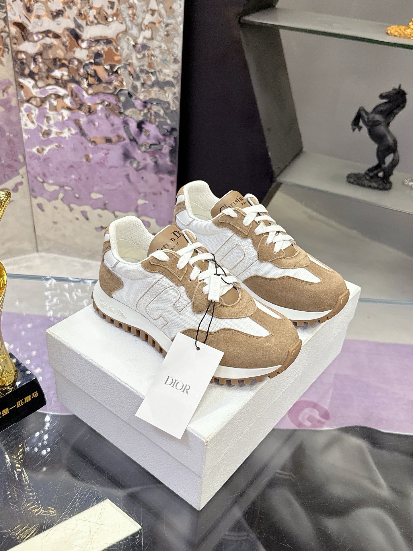 CD C'est Dior Sneaker Taupe White Mesh Suede Calfskin 546577