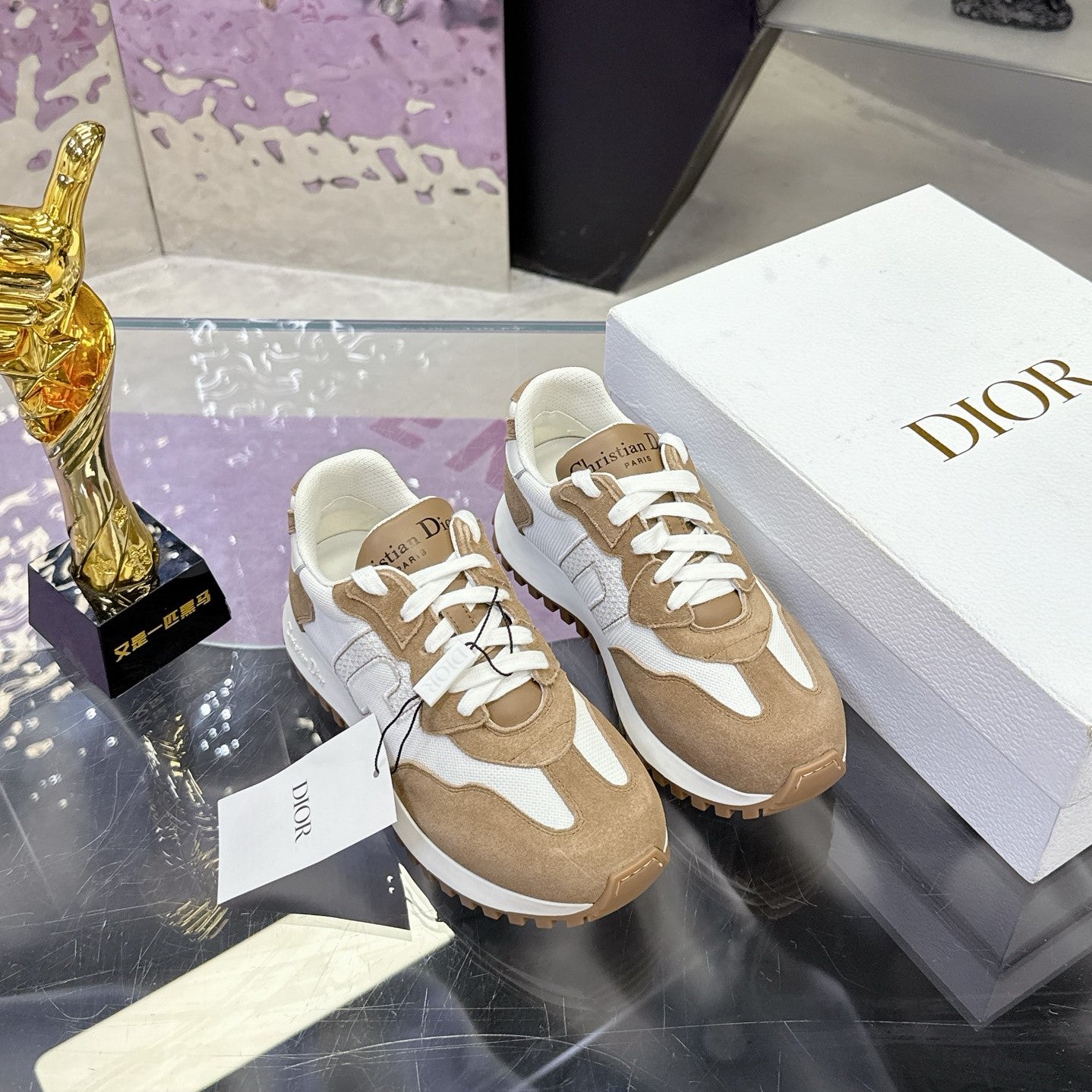 CD C'est Dior Sneaker Taupe White Mesh Suede Calfskin 546577