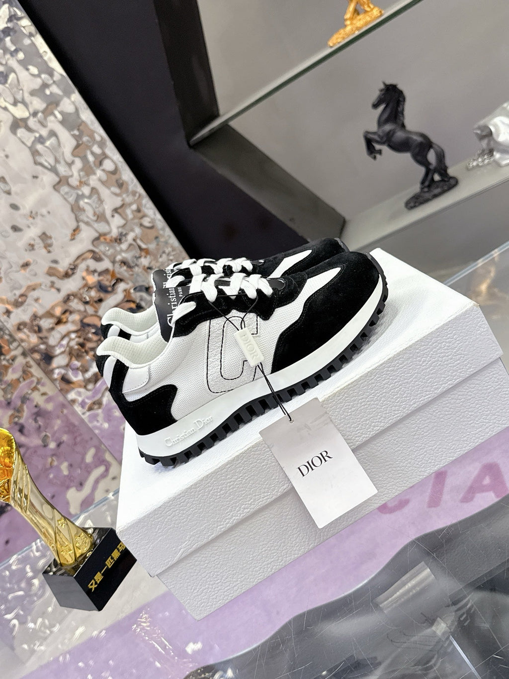 CD C'est Dior Sneaker Black White Mesh Suede Calfskin 546579